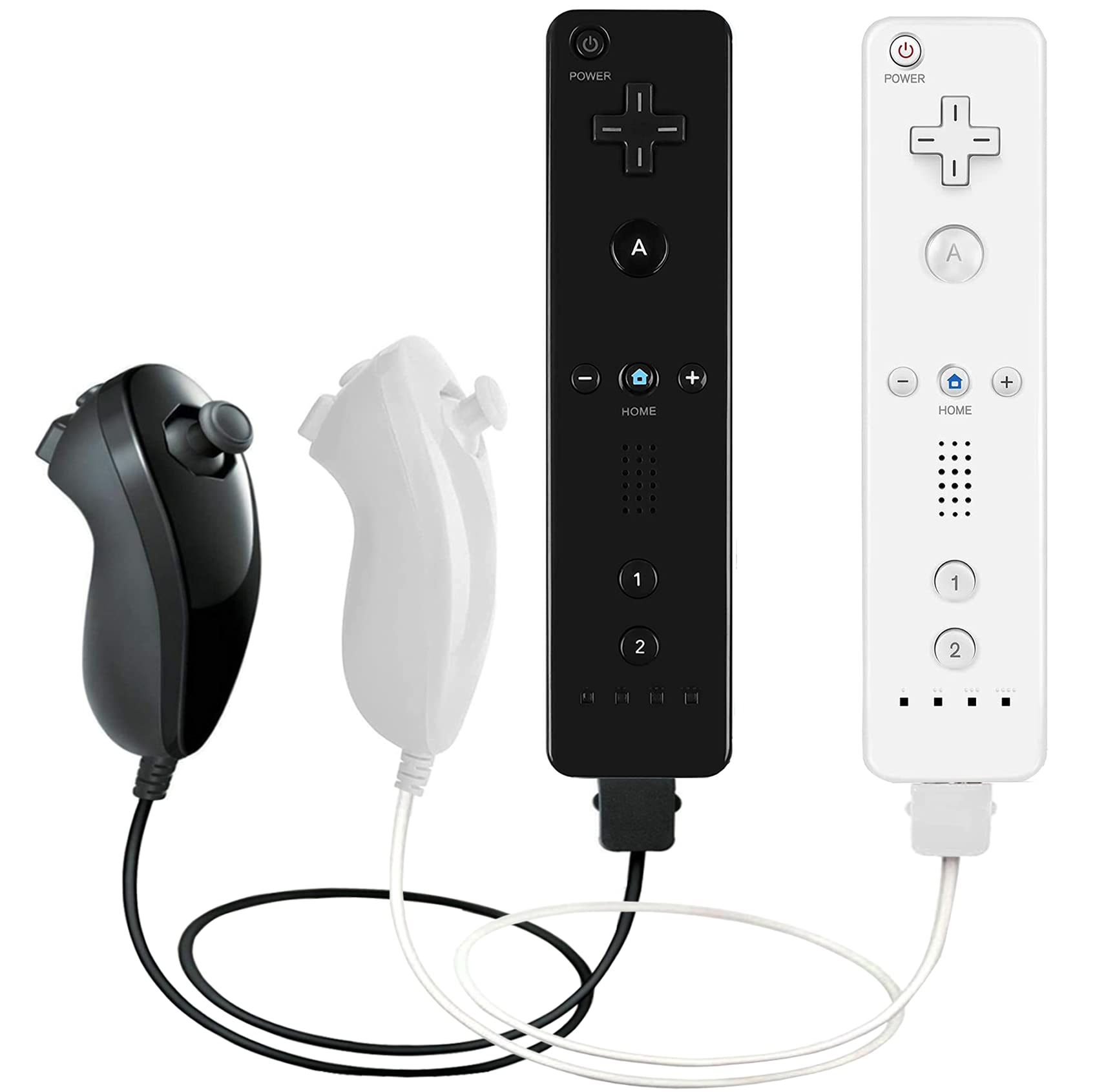 VTone 2 paquetes de controlador de gestos y palanca de mando Nunchuck con funda de silicona y correa de muñeca compatible para Wii/wii u Console (negro y blanco)