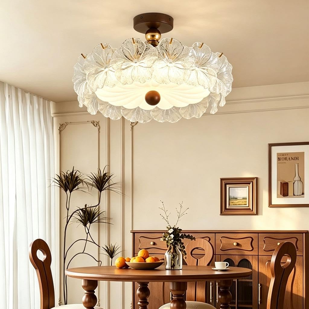 50 Cm LED Oświetlenie Sufitowe 3 Temperatury Barwowe Szklana Klosz Lampy Lampa Sufitowa W Kształcie Kwiatu Do Wnętrz Oprawa Sufitowa Retro Do Salonu Odpowiednie Do Sypialni Jadalni Gabinetu