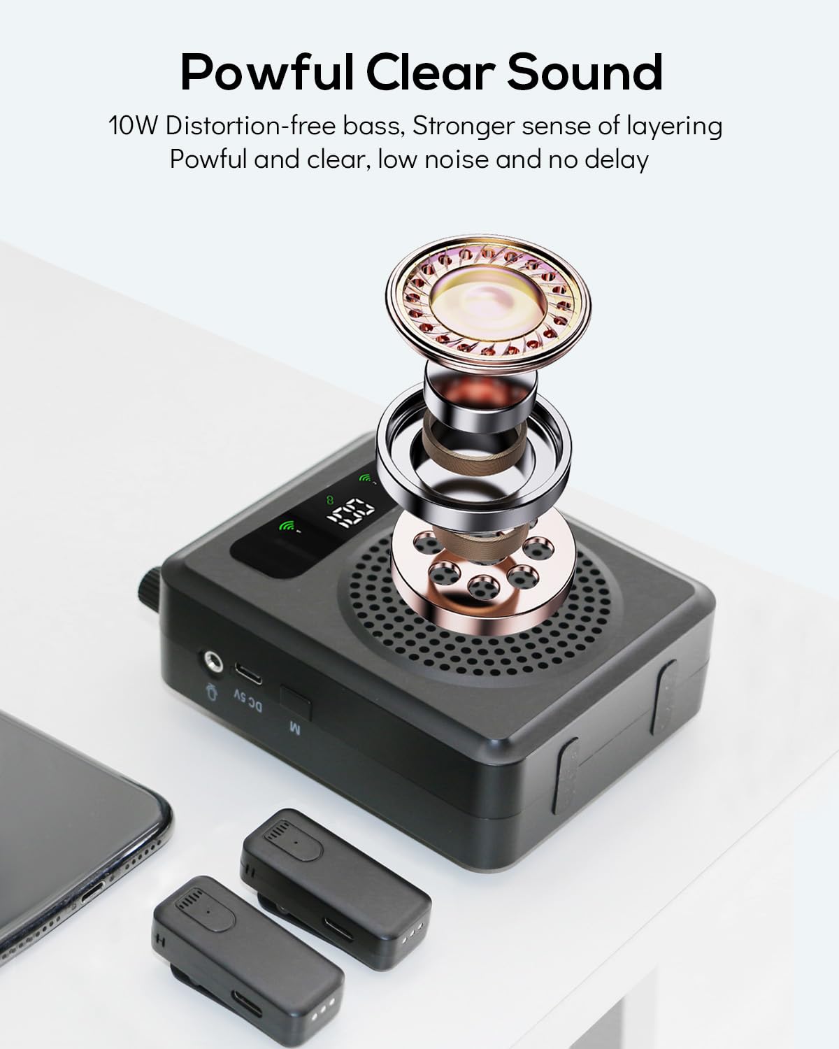 Amplificatore vocale portatile con microfono lavalier, clip on microfono con altoparlante, amplificatore vocale wireless con microfonos per insegnanti in classe, riunioni e all'aperto (Nero)