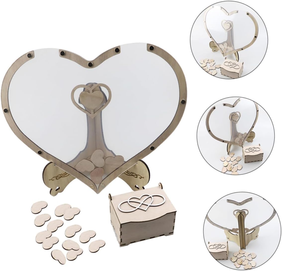 LIFKOME 1set Wooden Heart Guest Book for Weddings Desktop Sign Table Decoration Elegant Keepsake for Birthdays Anniversaries and Special Occasions Lightweight and Sturdy Design