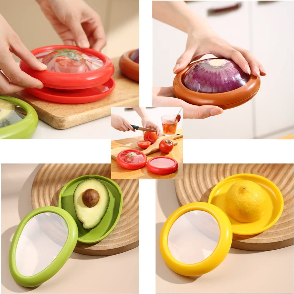 Set van 4 Fruit-groente-savers, Herbruikbare Siliconen Voedselbewaarcontainers, Siliconen Fruitbewaarcontainers, Bewaardozen om Voedsel Vers te Houden, voor Uien, Tomaten, Citroenen, Avocado