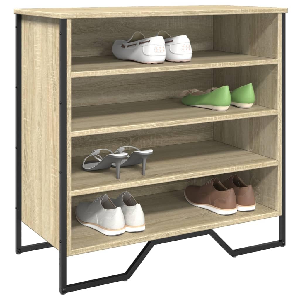Regał na buty dąb Sonoma 80 x 38 x 78 cm, materiał drewnopochodny z metalowymi nogami i praktyczną górną płytą zapewnia dużo miejsca do przechowywania i stabilne przechowywanie