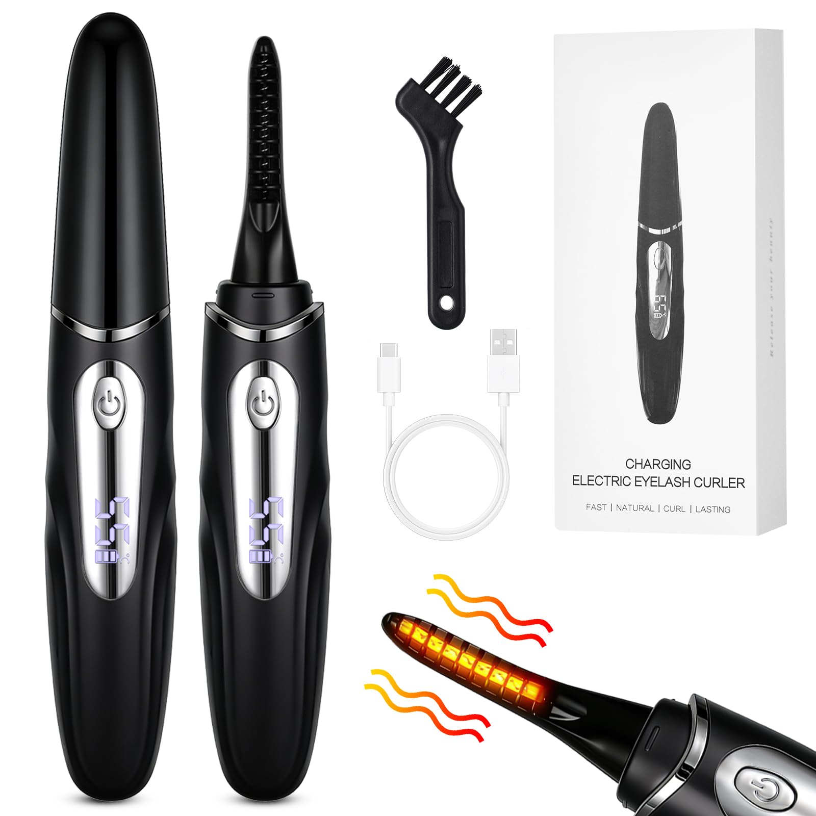 LOPHE Beheizte Wimpernzange, Wimpernzange Beheizbar mit Intelligent Power Off, Schnelles Erhitzen Wimpernzange Elektrisch USB Eyelash Curler für Makeup, Schwarz(F)