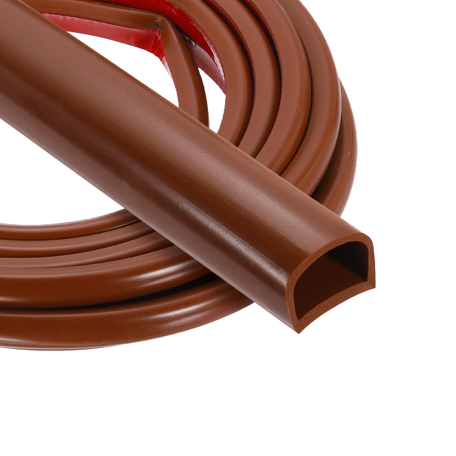 PATIKIL 5 Meters Silicone D Shape Weather Stripping, 14mm W x 12mm H Self Adhesive Backing Door Seal for Door Frame Window Insulation RVs Furniture Cabinets, Brown