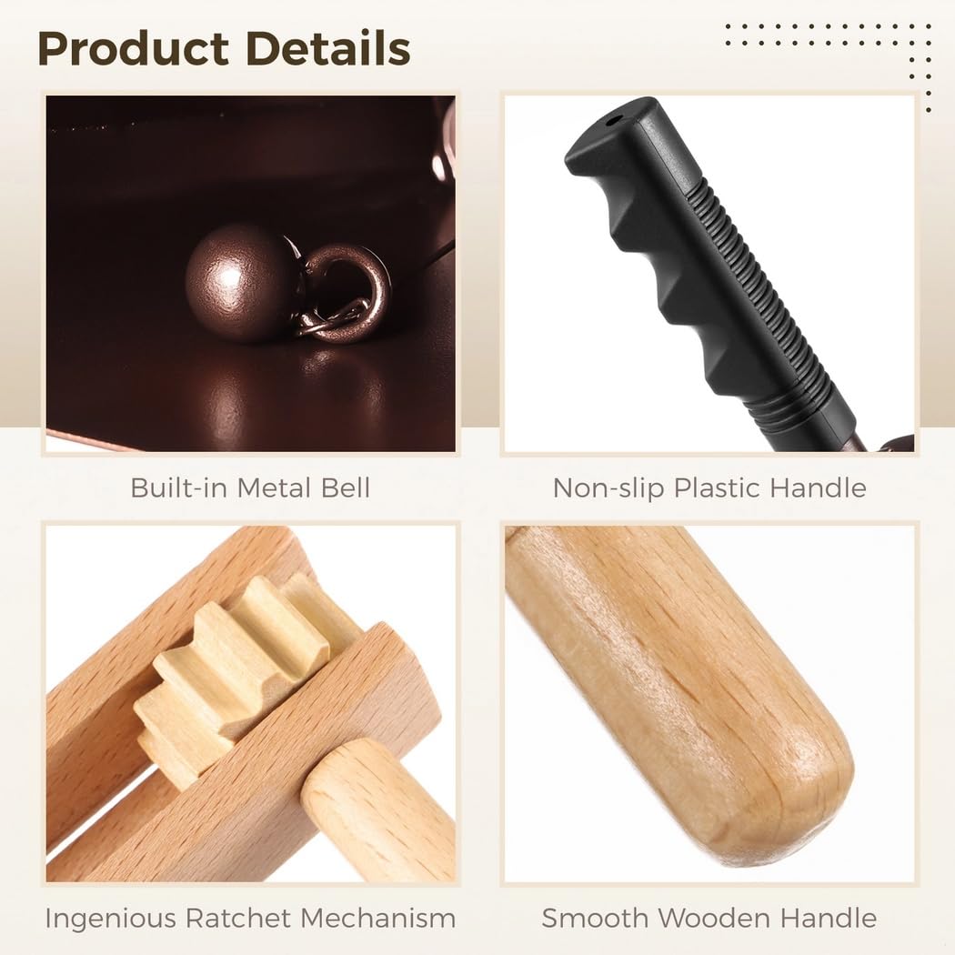 Noise Maker Kit - Set da 3 pezzi, 10 campane in metallo con manico, cricchetto, strumento di tifo matraca, per matrimoni, eventi sportivi e feste