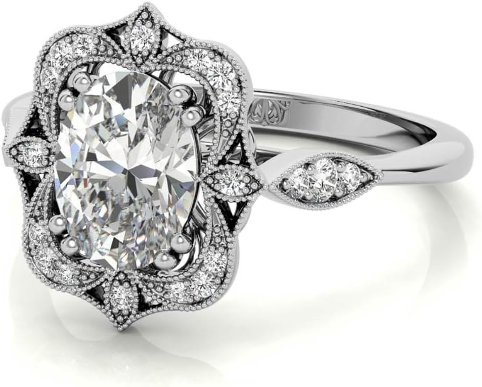 Antique Vintage Style Halo Oval Cut Moissanite Engagement Ring for Women Bridal Wedding Ring Handmade Anniversary Promise