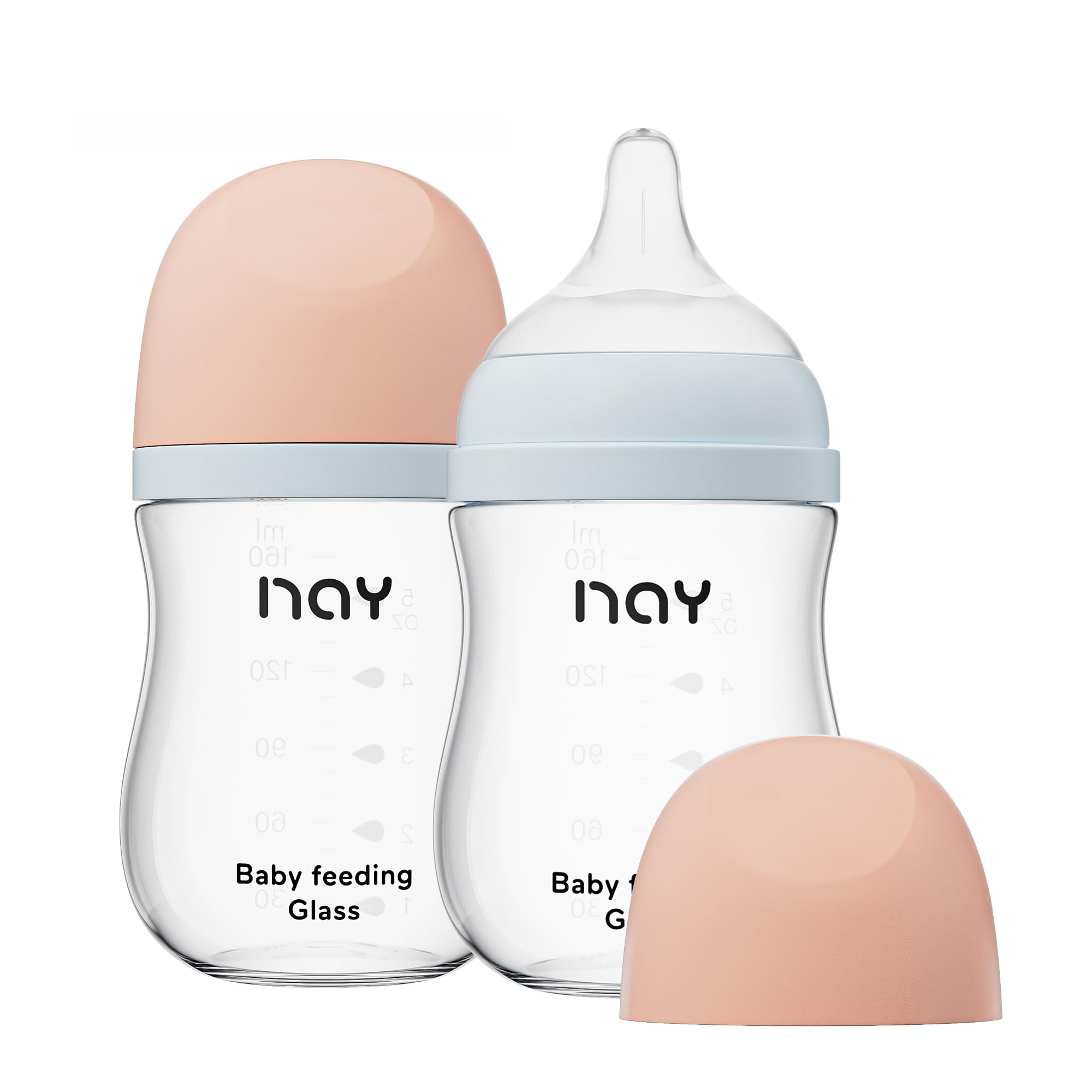yanyoyo Natural Glass Baby Bottle Wide Neck, Anti-Colic Baby Bottle, Clear, 5.4oz(Pack of 2), Includes 2Pcs Natural Response Nipple(S), 1 Months+