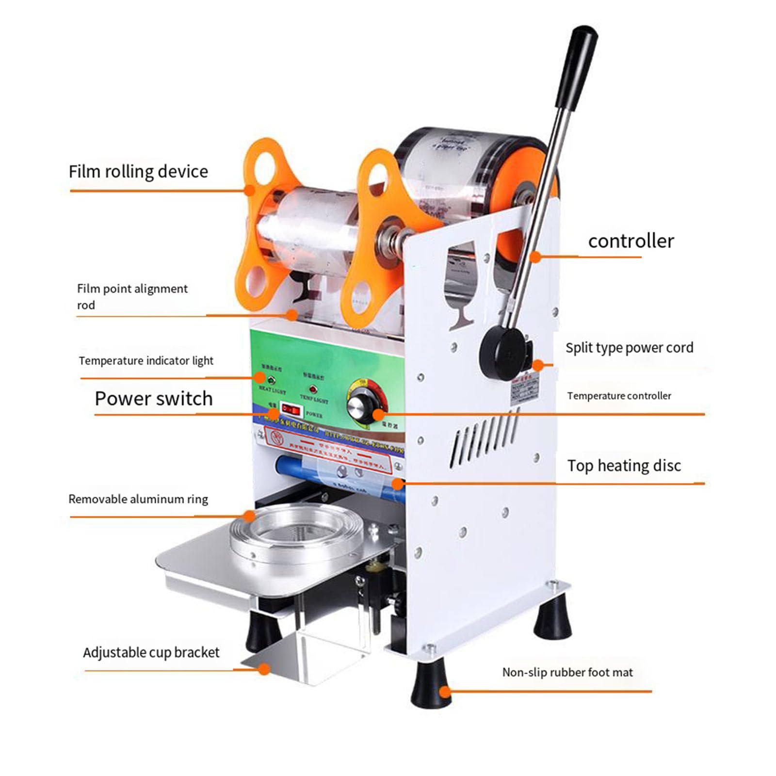Macchina sigillatrice per tazze di succo di tè a bolle di latte commerciale per 90/95 MM 18 CM 110 V 220 V Macchina sigillatrice per tazze,White