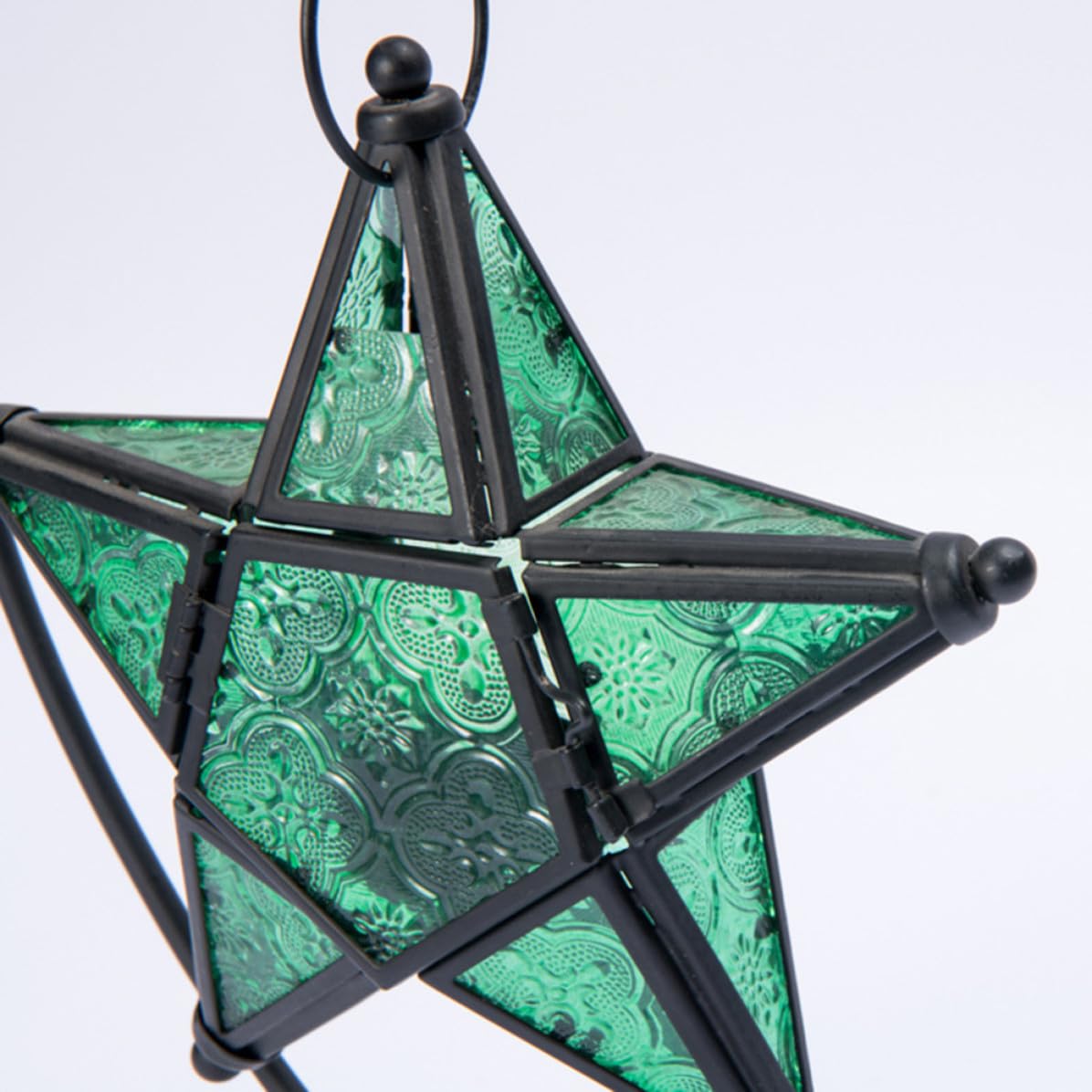 Candelabro de Hierro y Cristal Pentagrama Verde para Porche y Bodas