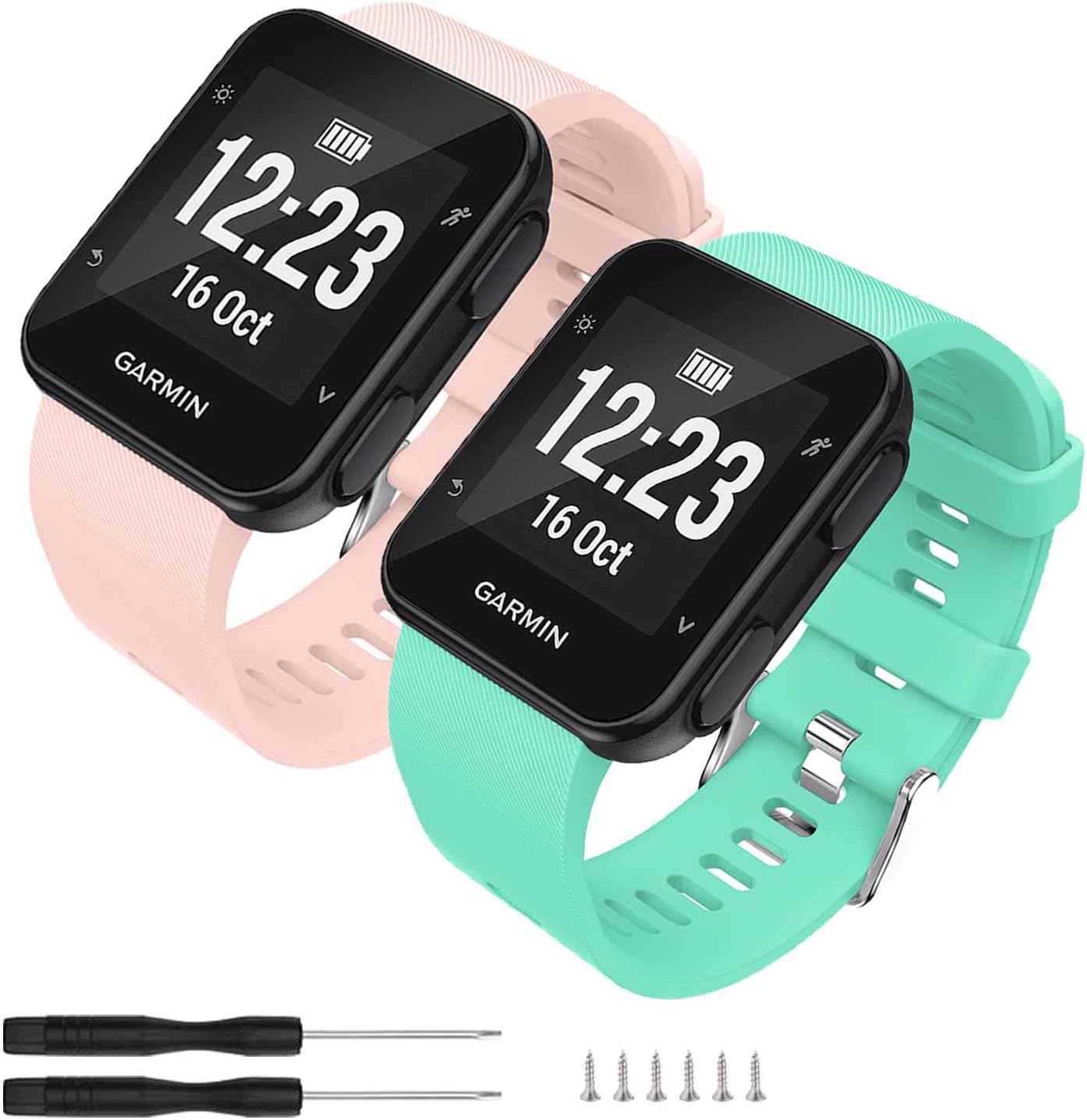 Band Compatible with Garmin Forerunner 35, Soft Silicone Replacement Watch Band Strap for Garmin Forerunner 35 Smart Watch (2-Pink,Tea Green)