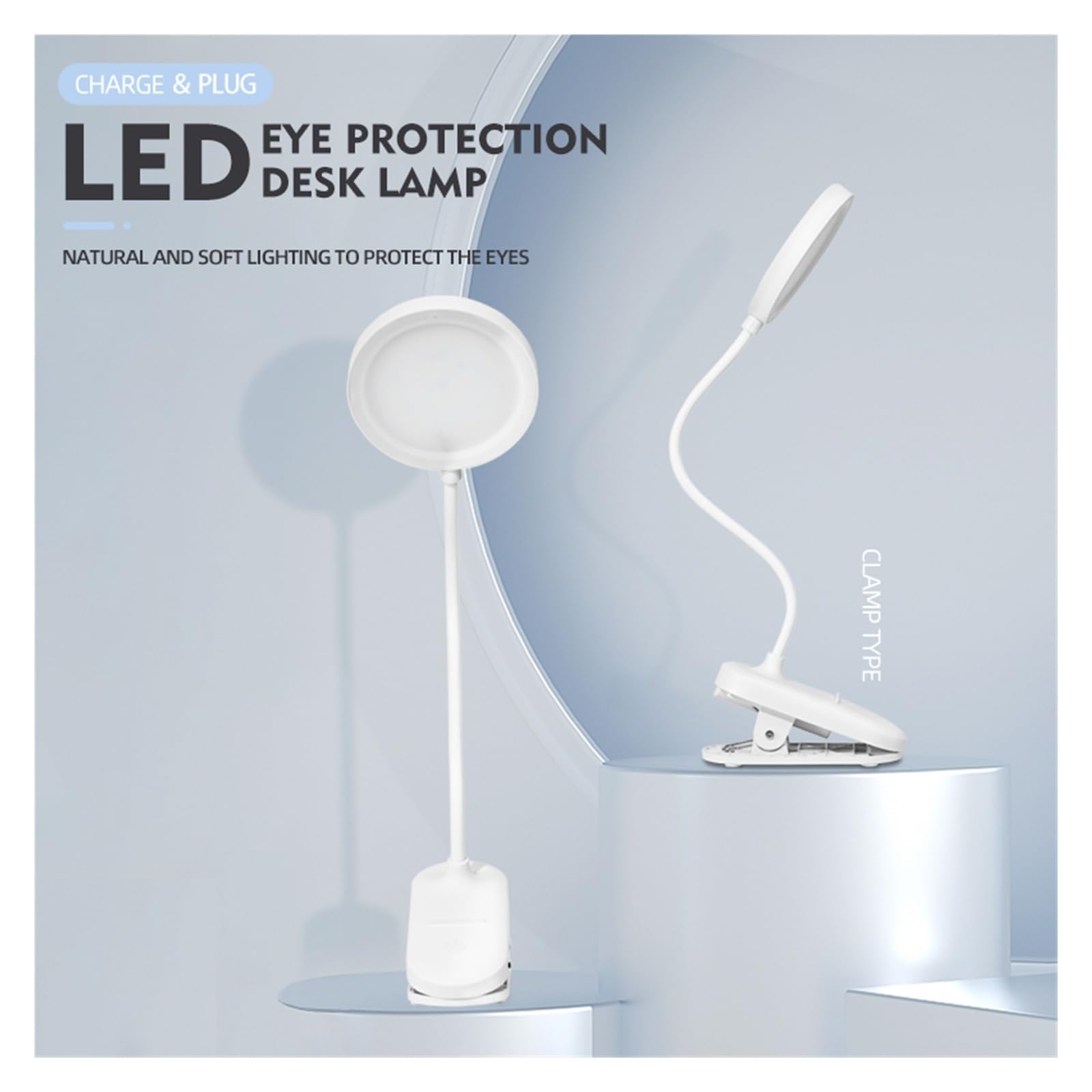 Lámpara de escritorio con clip recargable por USB | Temperaturas y luz de lectura LED regulable for estudio, oficina, dormitorio