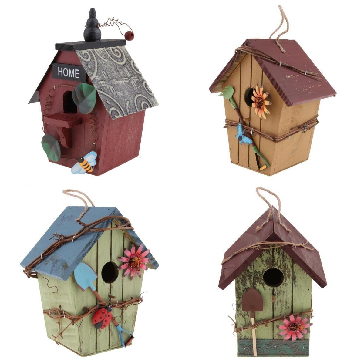 4 Pcs Country Cottages Wood Bird House Hanging Birdhouse Condo Garden Decor | Home & Garden | Yard, Garden & Outdoor Living | Bird & Wildlife Accessories | Birdhouses