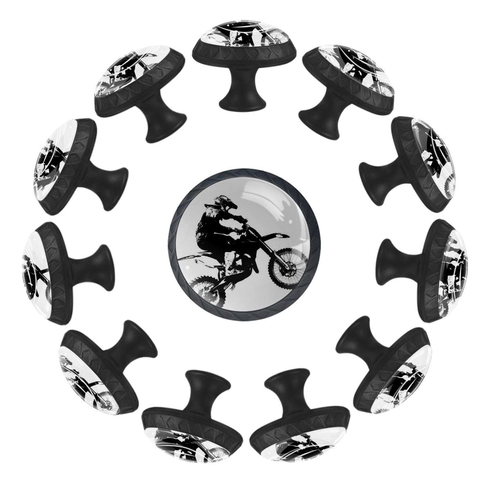 Boutons de meubles pour chambre enfant sur le thème motocross, lot de 12 pour commode