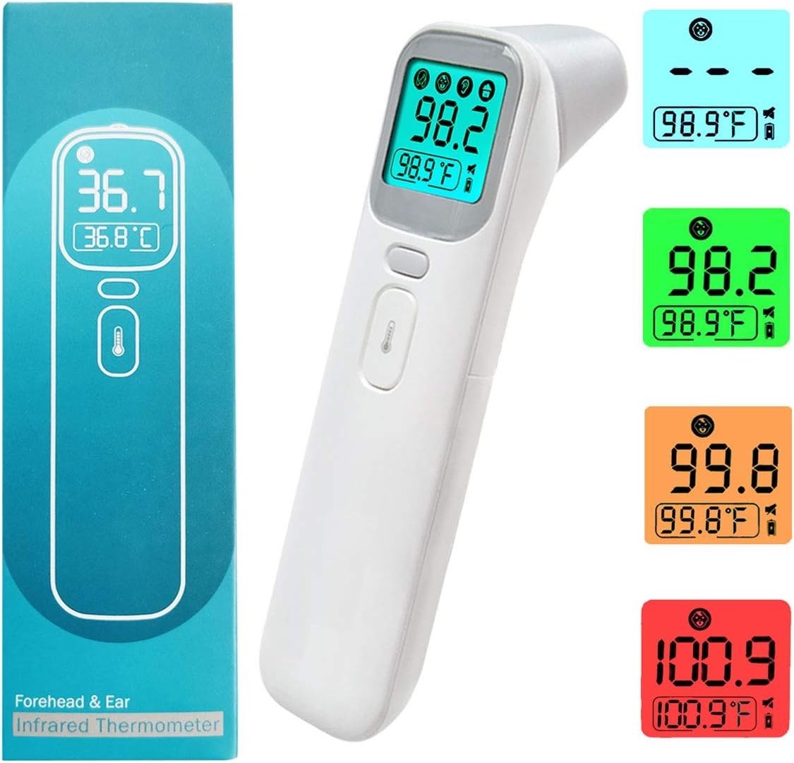 Digital Thermometer for Adults and Baby, No Touch Infrared Forehead Thermometer for Fever, Instant Read Humans Ear and Head Temporal Temperature