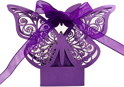 Cajas de recuerdo de mariposa, 50 unidades, cajas de chocolate para galletas, dulces, con cintas, caja hueca para bricolaje, boda, niña, novia,