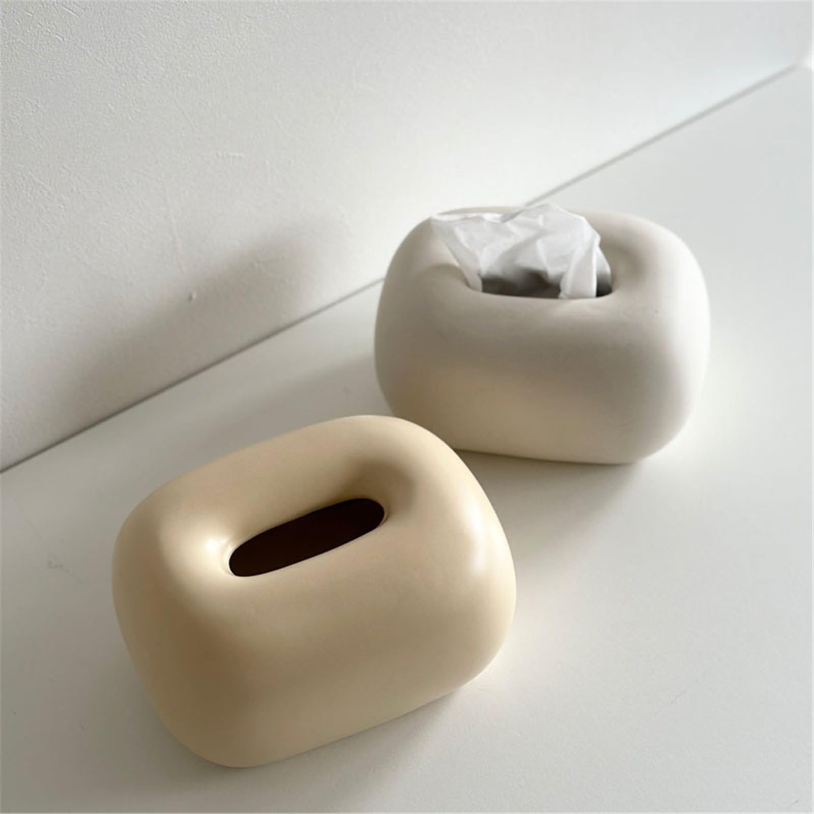Pokrywa pudełka z uchwytem na papier Kreatywne ceramiczne pudełko na chusteczki do domu, salonu, sypialni, dozownik na serwetki na biurko, dekoracja(Beige)