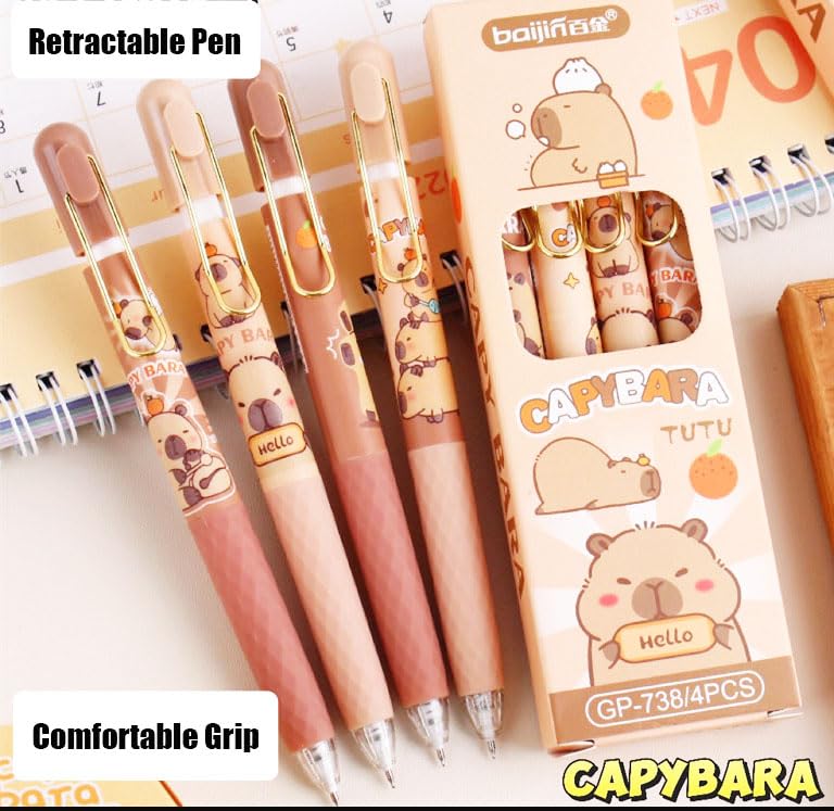 8 bolígrafos gel retractiles diseño capibara tinta negra 0.5 mm miniatura 4