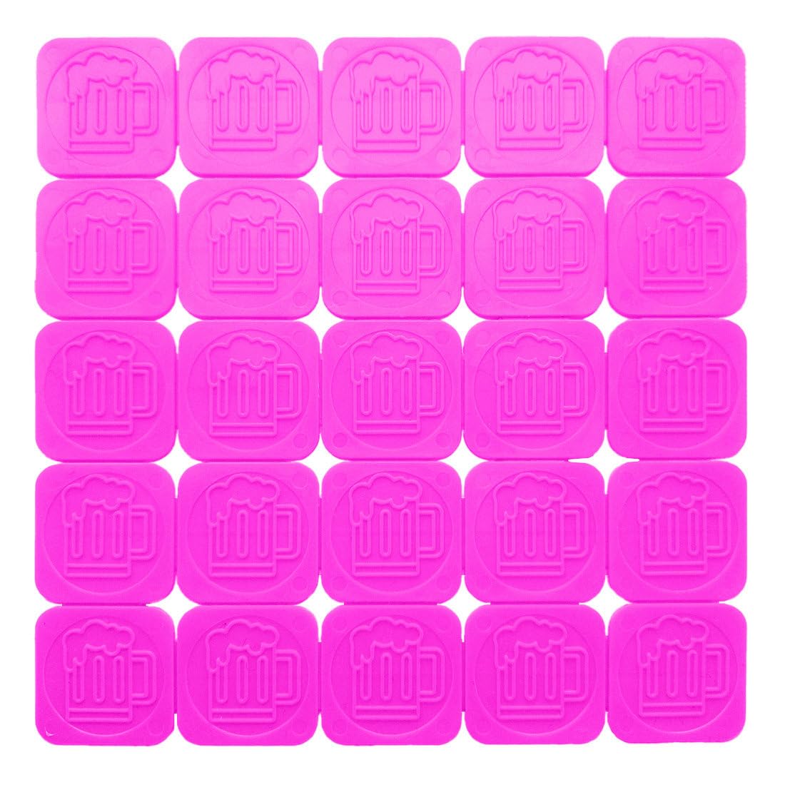 1000 jetons événementiels séparables avec chope de bière en Relief CombiCraft en Rose Fluo lumière Noire en Plastique, destiné comme jetons de Festival, jetons de Consigne ou comme jetons de buvette