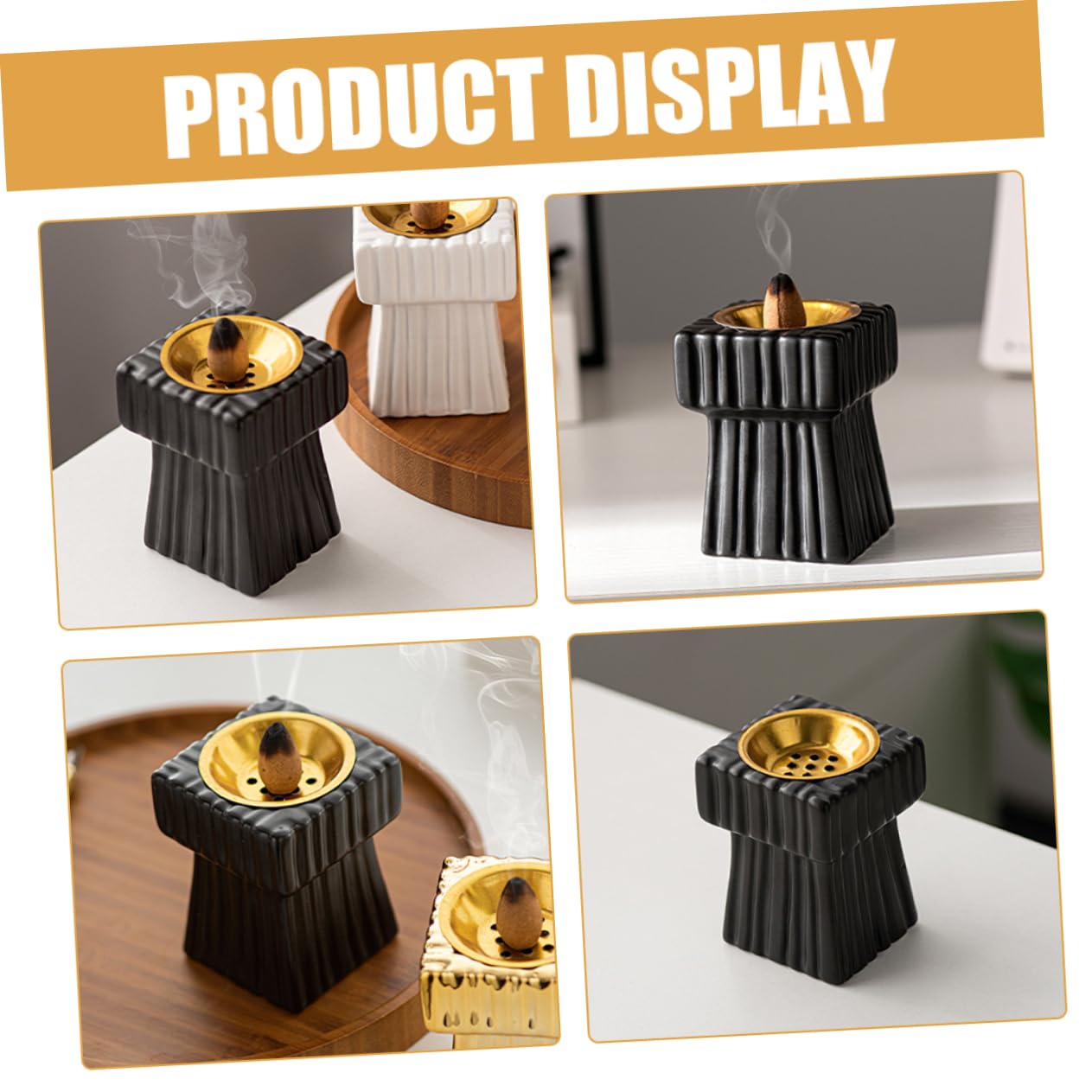 Ciieeo 4piezas Soporte De Inciensario Cerámico Negro para Conos y Adorno Decorativo De Árabe para y Yoga
