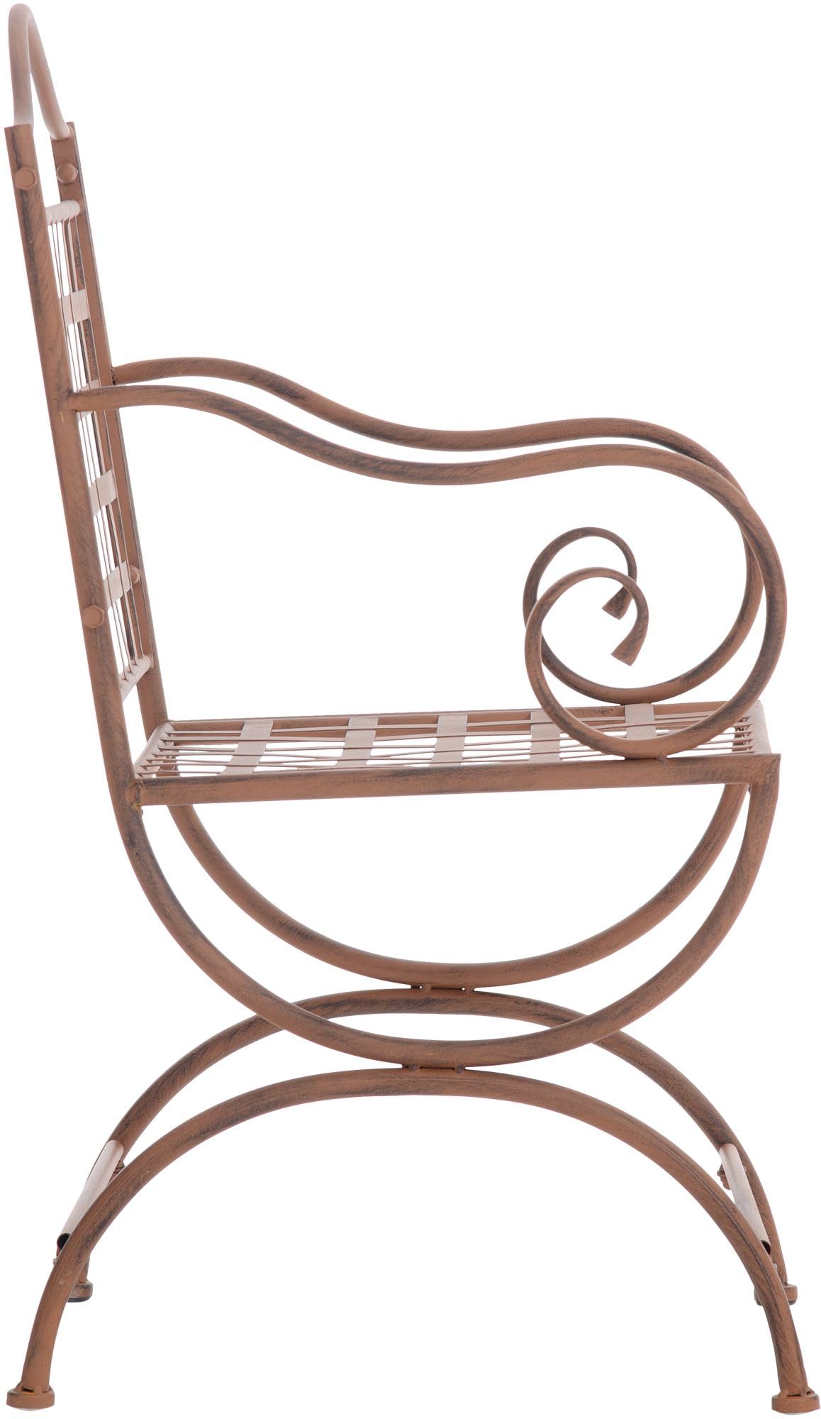 CLP Silla de Jardín Lotta de Metal, Hecha a Mano Estilo Art Nouveau, con Reposabrazos y Refuerzos, Hierro Antiguo, Robusta para Terraza y Jardín, Color:Antiguo marrón