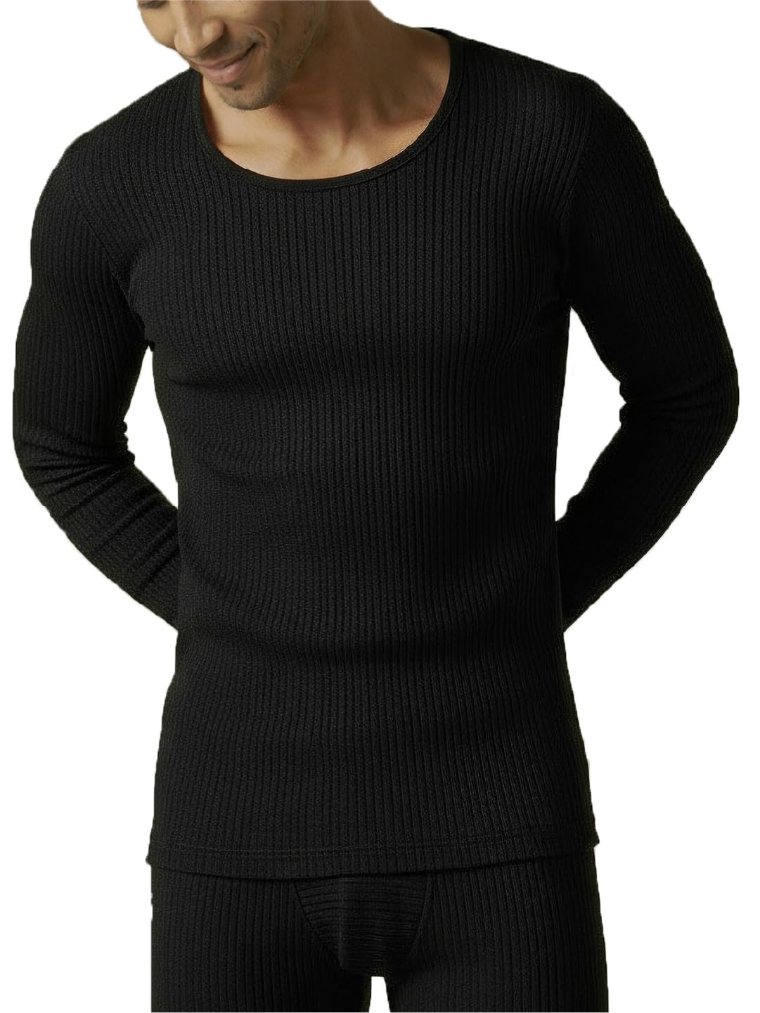 HeatCode Warmer for Men; Cotton Blend Winter Inner; Fleece Lined Ribbed Thermal Wear for Men Top; Super Soft Body Warmer Full Sleeves Topwear