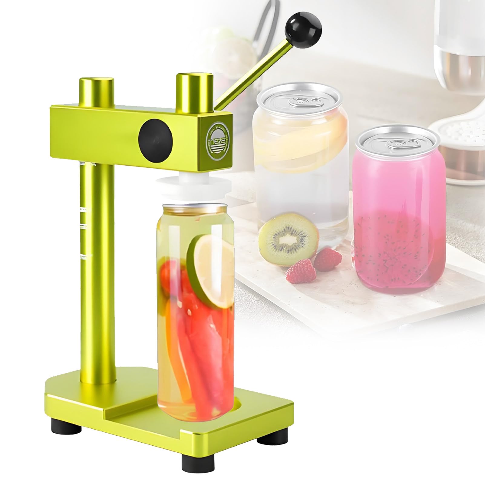 Handverschließmaschine für Blechdosen, Becherverschlussmaschine aus Aluminiumlegierung, Verschlusskapazität 250/330/400/500/700 ml, für Bier, Saft, Kaffee, Limonade, Getränke. Green