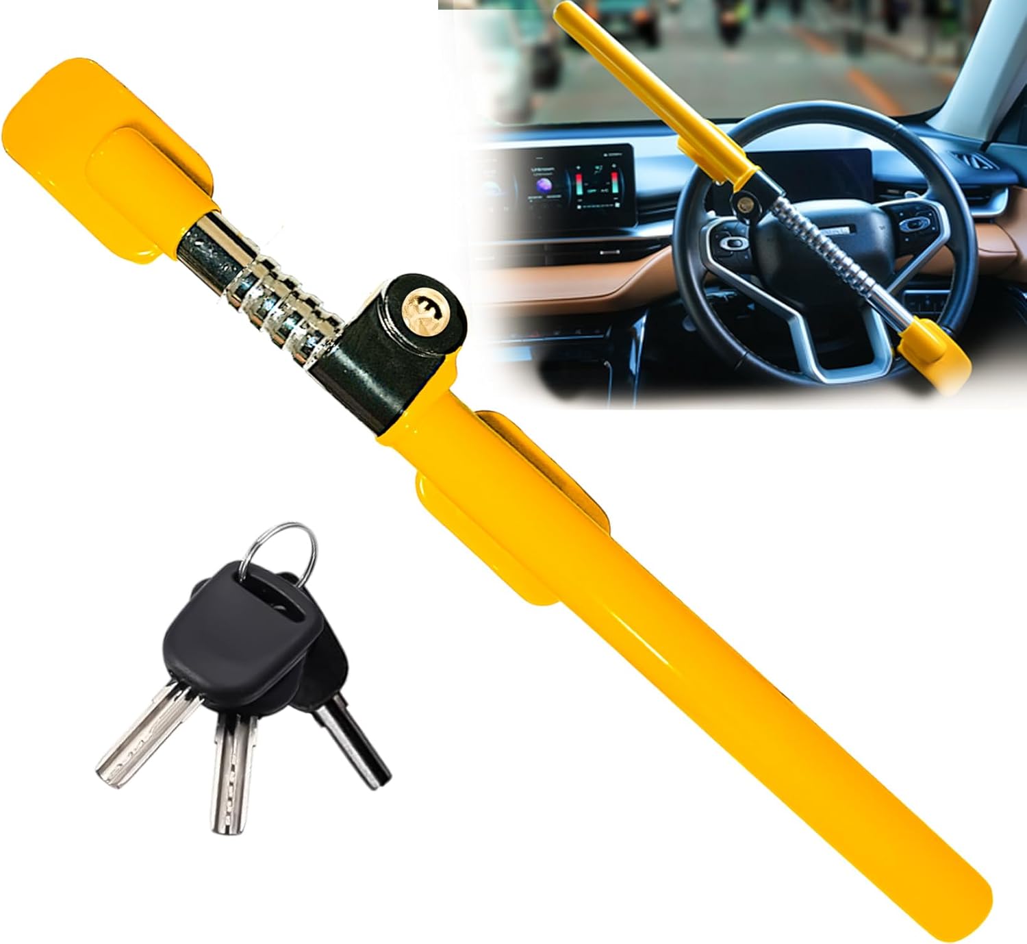 Ultra Secure Car Steering Wheel Lock, No Scratch Dual Locking Hooks, Anti Theft Car Device Wheel Locks for Cars with Adjustable Size, Strong Metal Bars, Anti-Pick Car Lock (Snake)
