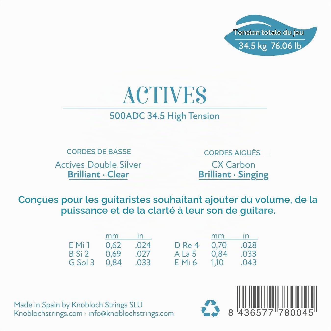Knobloch Strings 500ADC Actives Double Silver CX Carbon High Tension 34.5