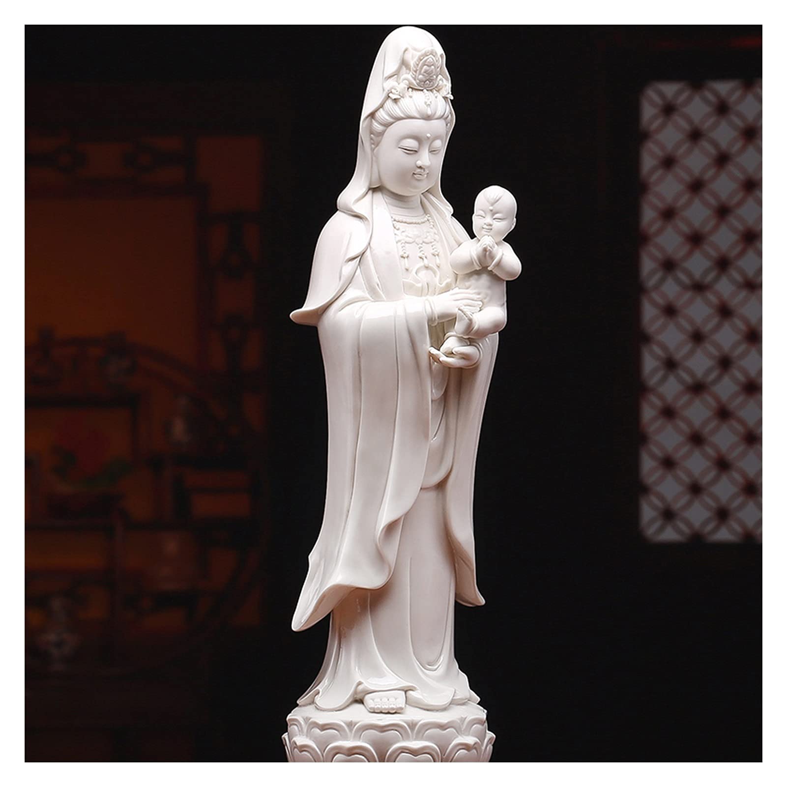estatua de Buda o Bodhisattva Guanyin Buda estatua artesanía de porcelana blanca decoración de guanyin, para la sala de estar Oficina decoración del hogar consagrada, dar al colega liderazgo del regal