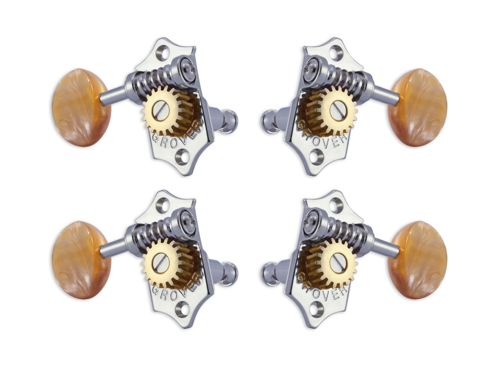 Grover Sta-Tite U98-18CA - Pioli per ukulele con pulsante in acrilico, asta da 25,3 mm, 4 pezzi, cromati