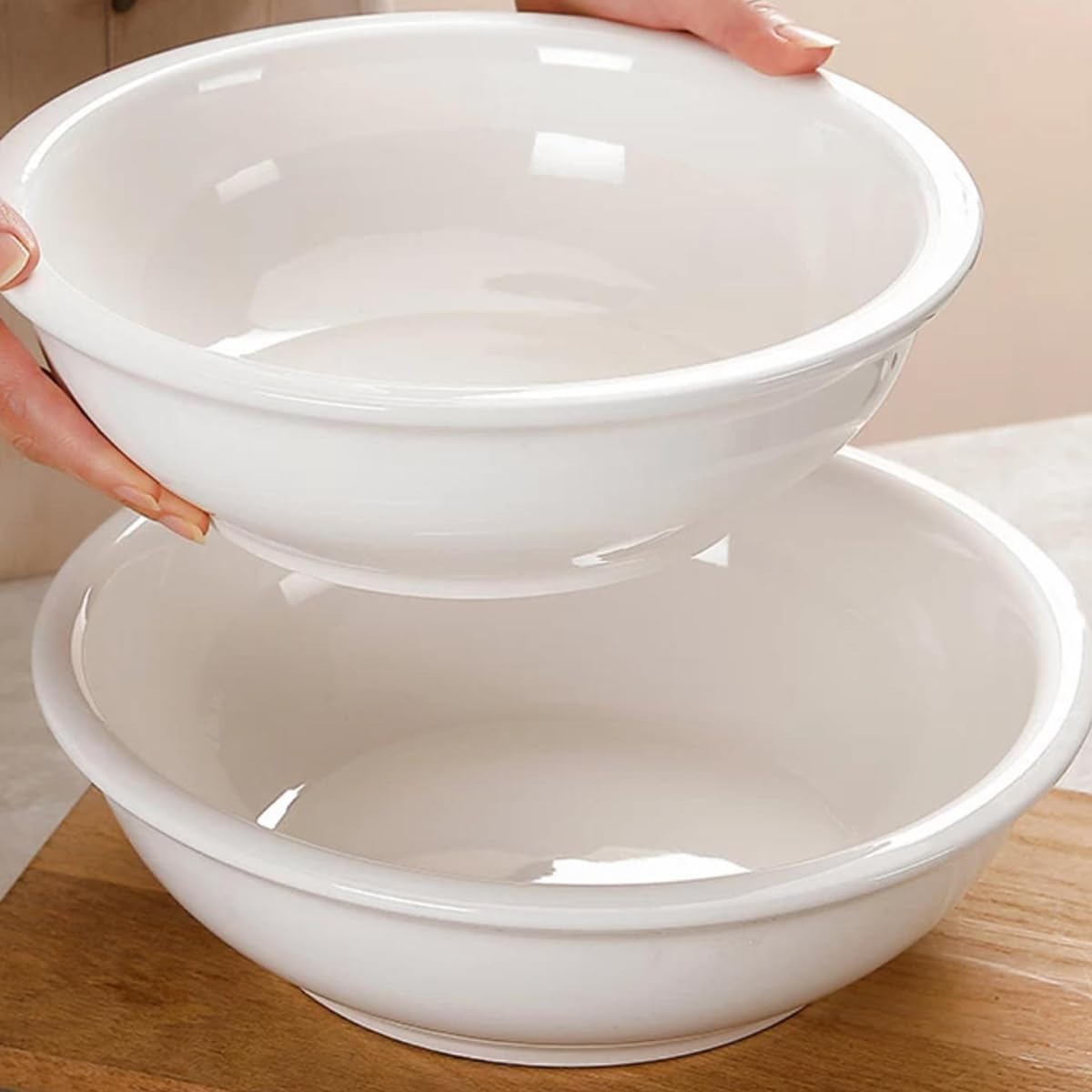 Miski na Zupę do Kuchni Ceramiczne Miski Miski na Płatki Owsiane Zupę Sałatkę Owoce Zmywarki i Kuchenki Mikrofalowej Biały Średnica od 18,2cm do 30cm,Diameter 25.5cm 3pcs