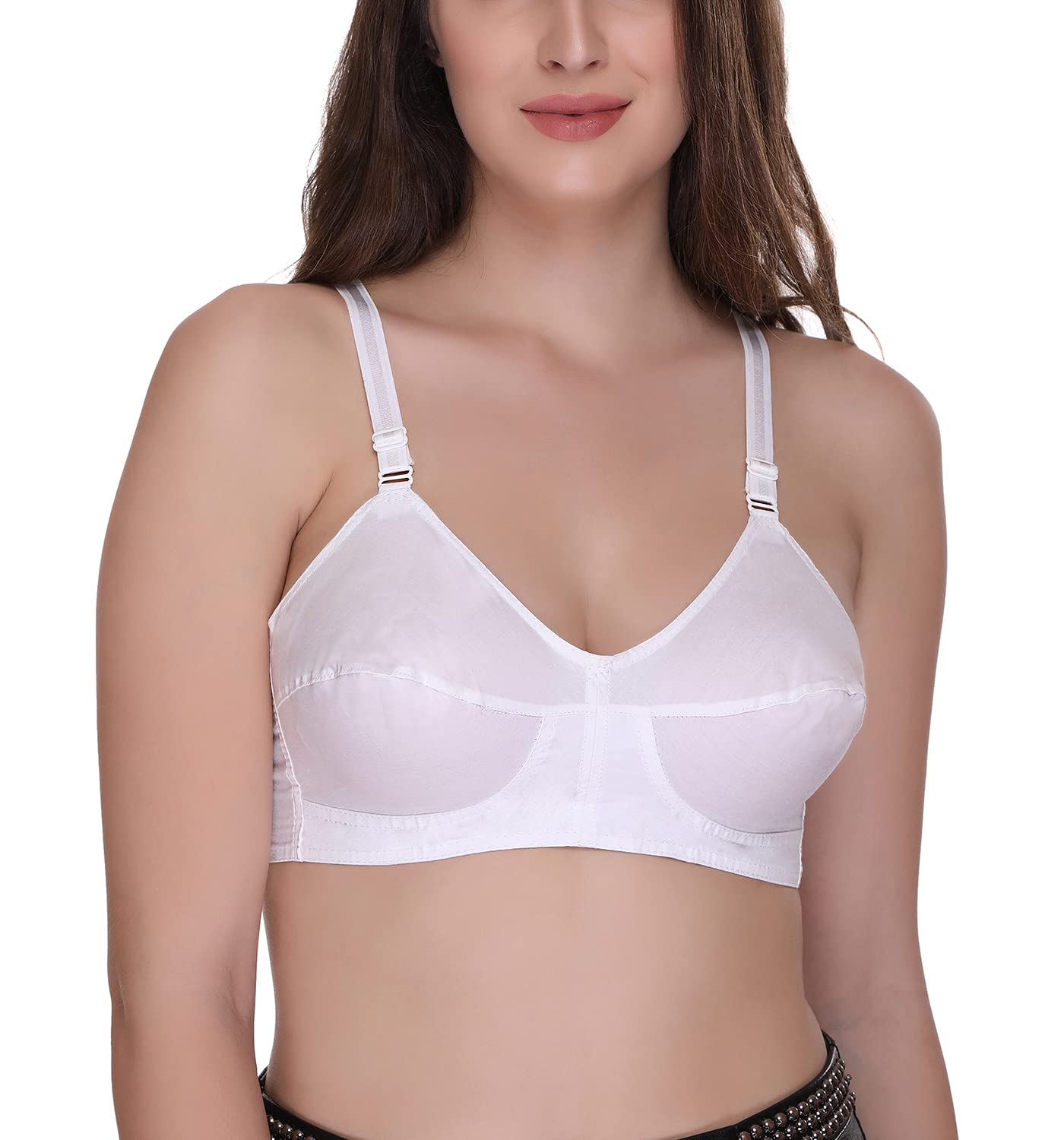 SONAWomen Bee-Heart Cotton Non-Padded Non-Wired Full Coverage Daily Use Regular Bra (White_Pack of 1_36E)