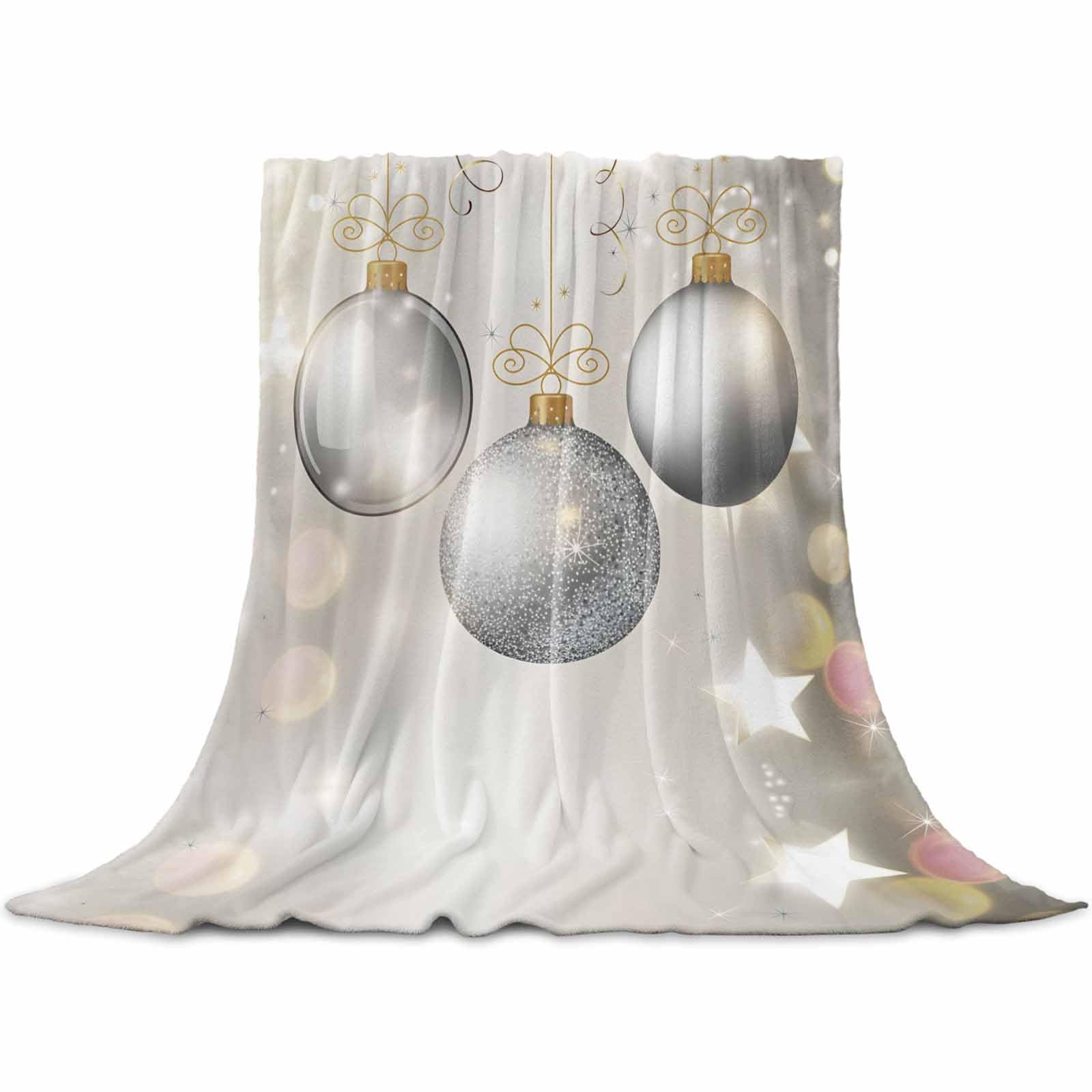 Flannel Fleece Throw Blankets Shiny Xmas Ball Throws Blankets, Silver Gray Lightweight Soft Warm Blanket for Couch Sofa Bed Living Room All Season Use, 40x60in