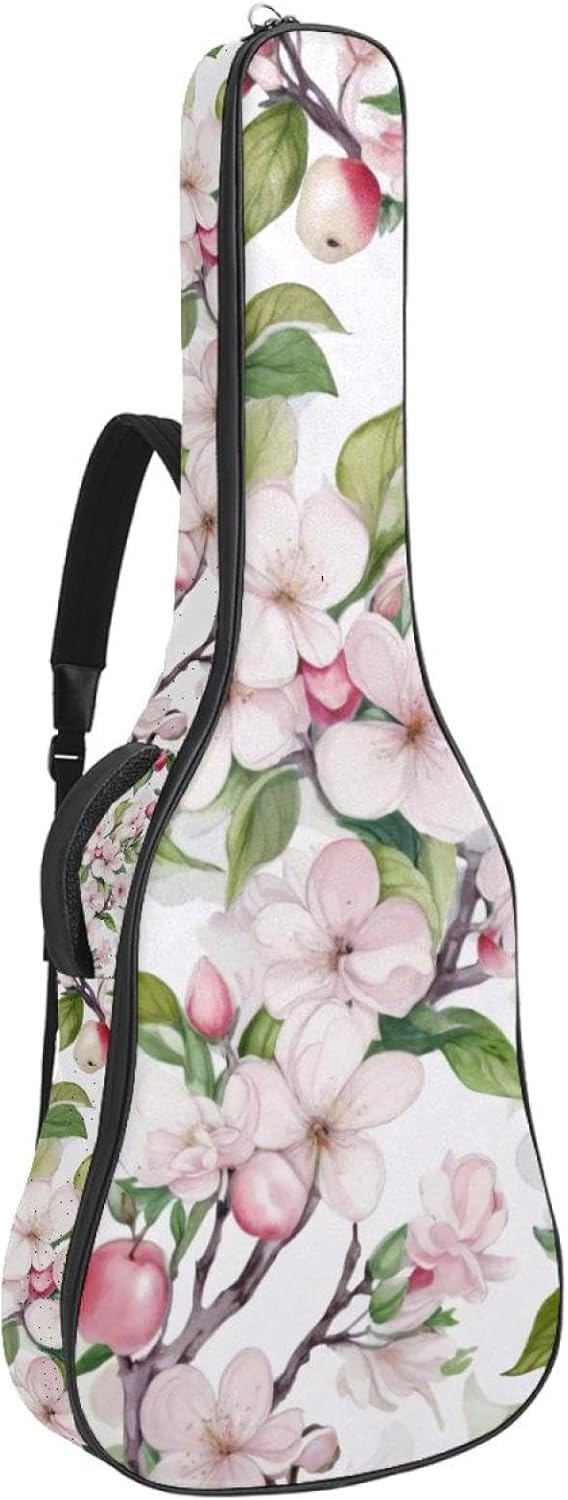 Acoustic Guitar Bag, 40 41 42 Inch Guitar Case Cover Soft Guitar Gig Bag for Acoustic Electric Bass Classical Guitar, Seamless Watercolor Pink Flower Botanical Pattern