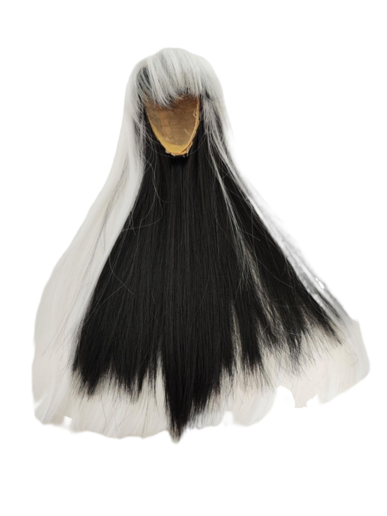 1/4 bjd Wig Head Circumference 7-8inch(18-19cm) high Temperature Fiber Diagonal Bangs Long Straight Hair White Above and Black Below