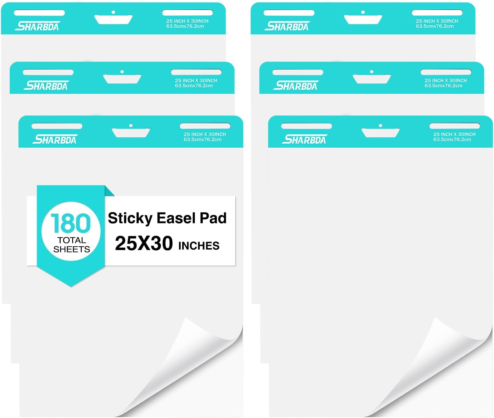 Sticky Easel Pad, 25 * 30 inch,Self-Stick Flip Chart Paper, Super Adhesive & Bleed-Resistant,Micro-Perforated Tear,Classroom Teacher Office Presentation Pads,6 Pads/Pack,180 Sheets