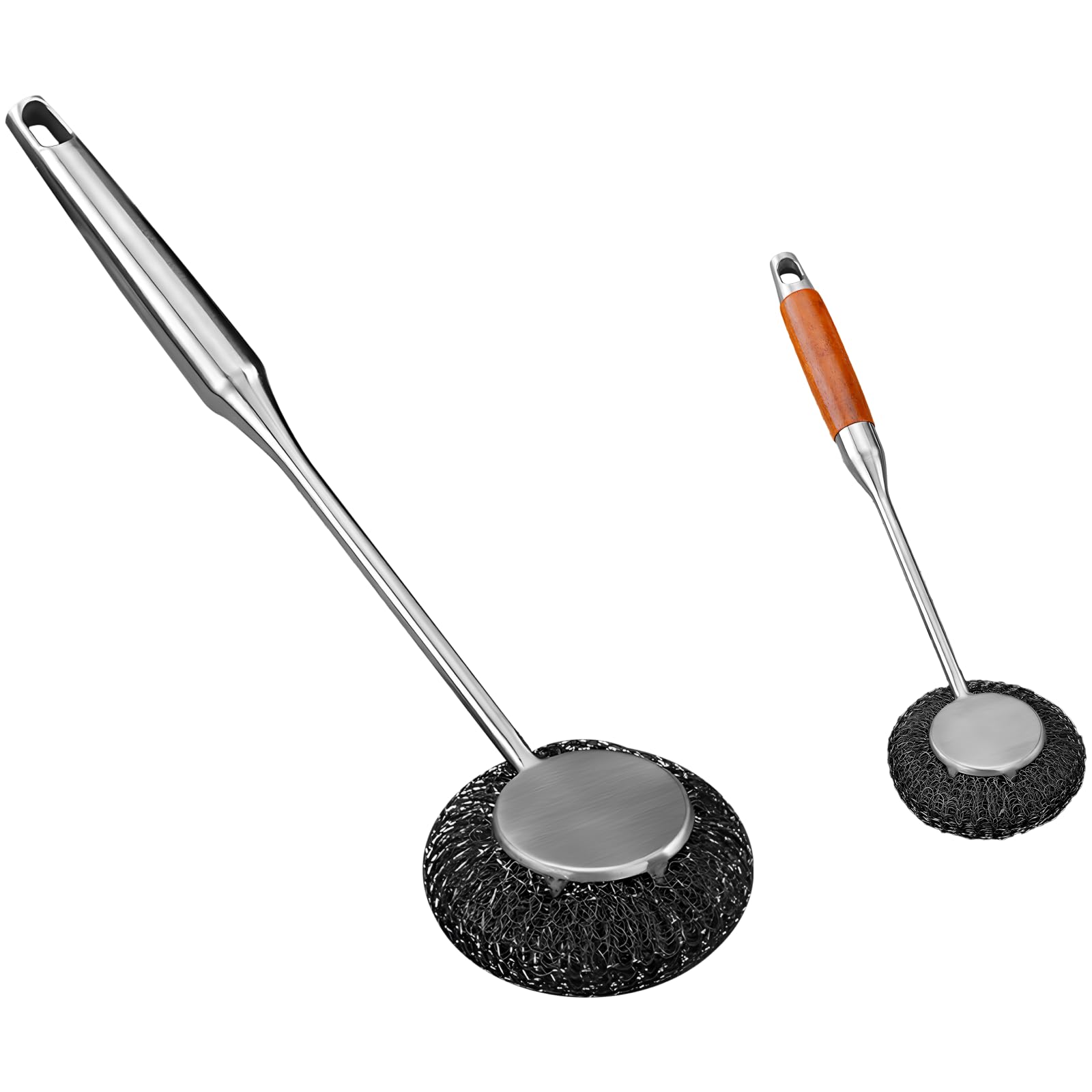 Lot de 4 brosses récurantes en Acier Inoxydable, têtes en Laine d’Acier remplaçables de 9 cm, Brosse de Nettoyage à Long Manche pour casseroles, poêles, cuisinière, évier, Four, Grill extérieur
