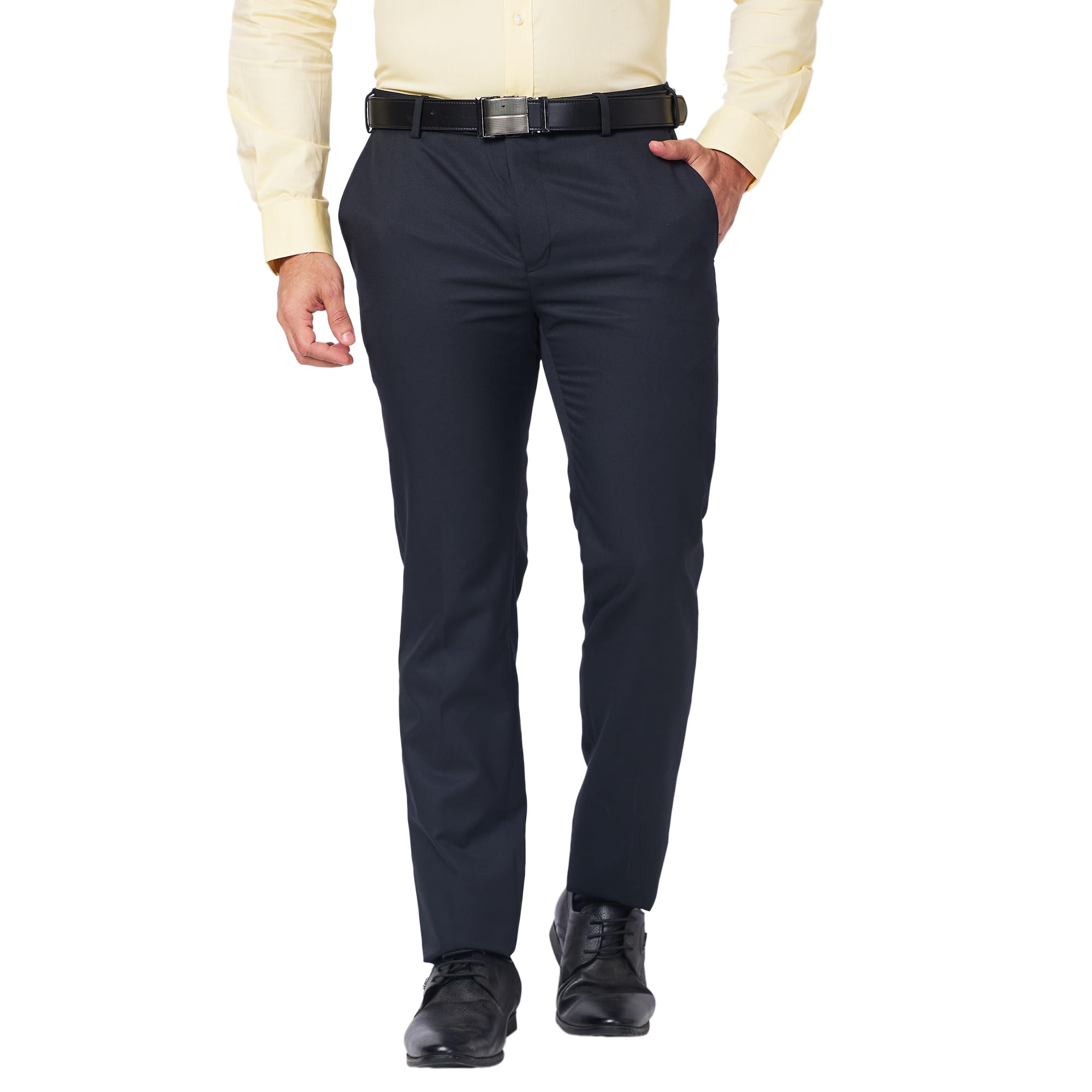 Slim Fit Poly Viscose Blend Structure Pattern Flat Front Formal Trouser-image-6