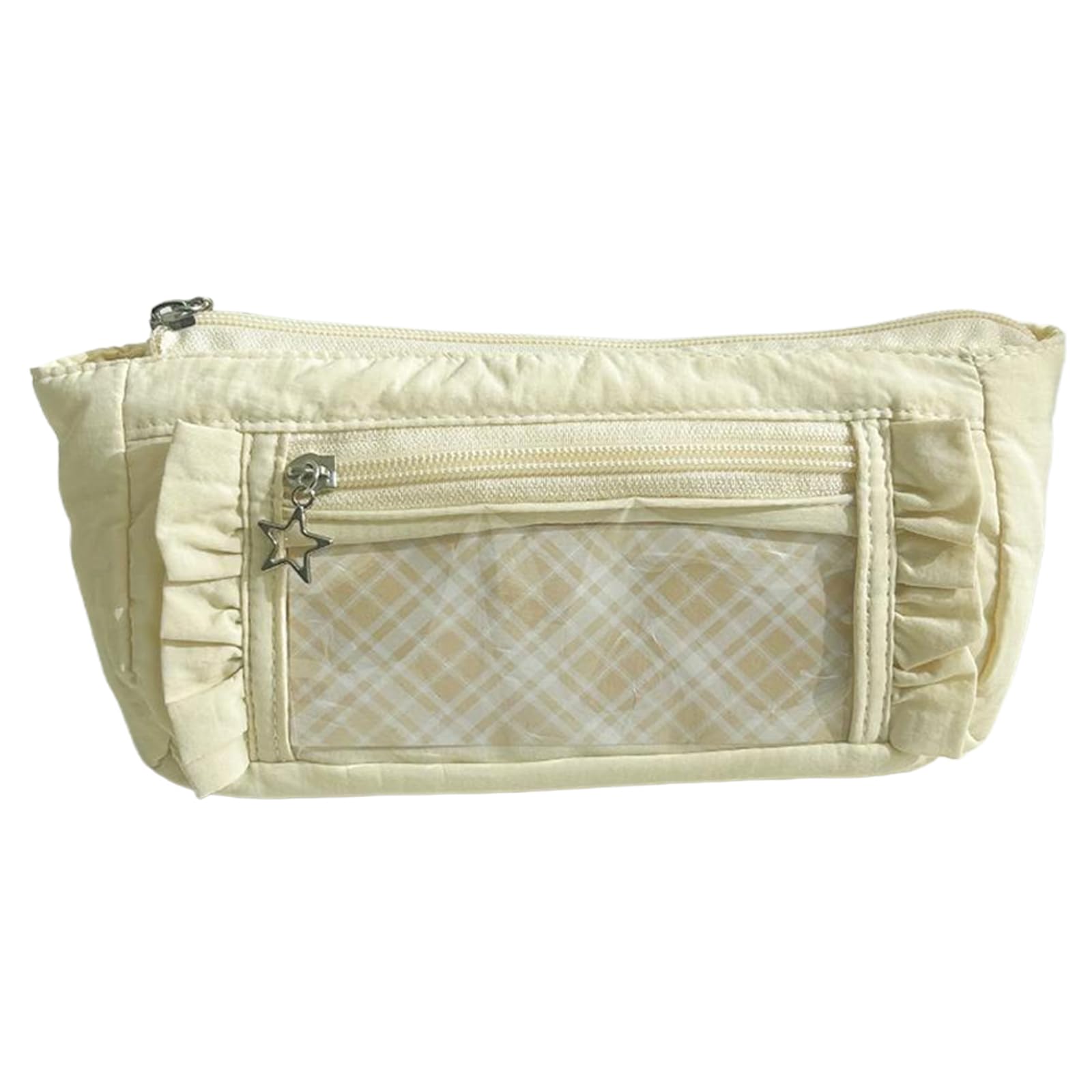 Clear Window Pencil Case Lace Floral Ruffle Large Capacity for (Yellow)