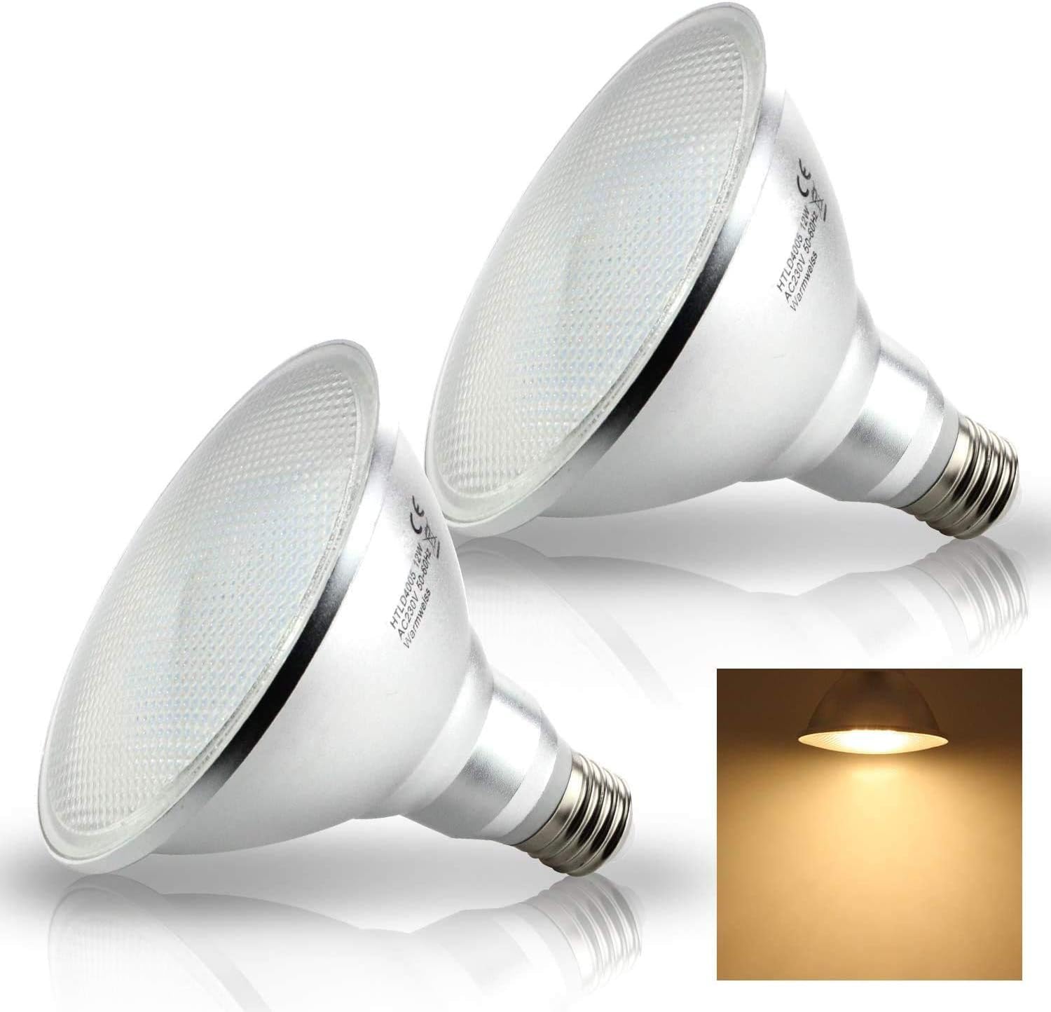 HiBay 2er E27 PAR38 15W LED Reflektor Leuchtittel Set IP65 Warweiß 3000K Glühbirne 180 Grad