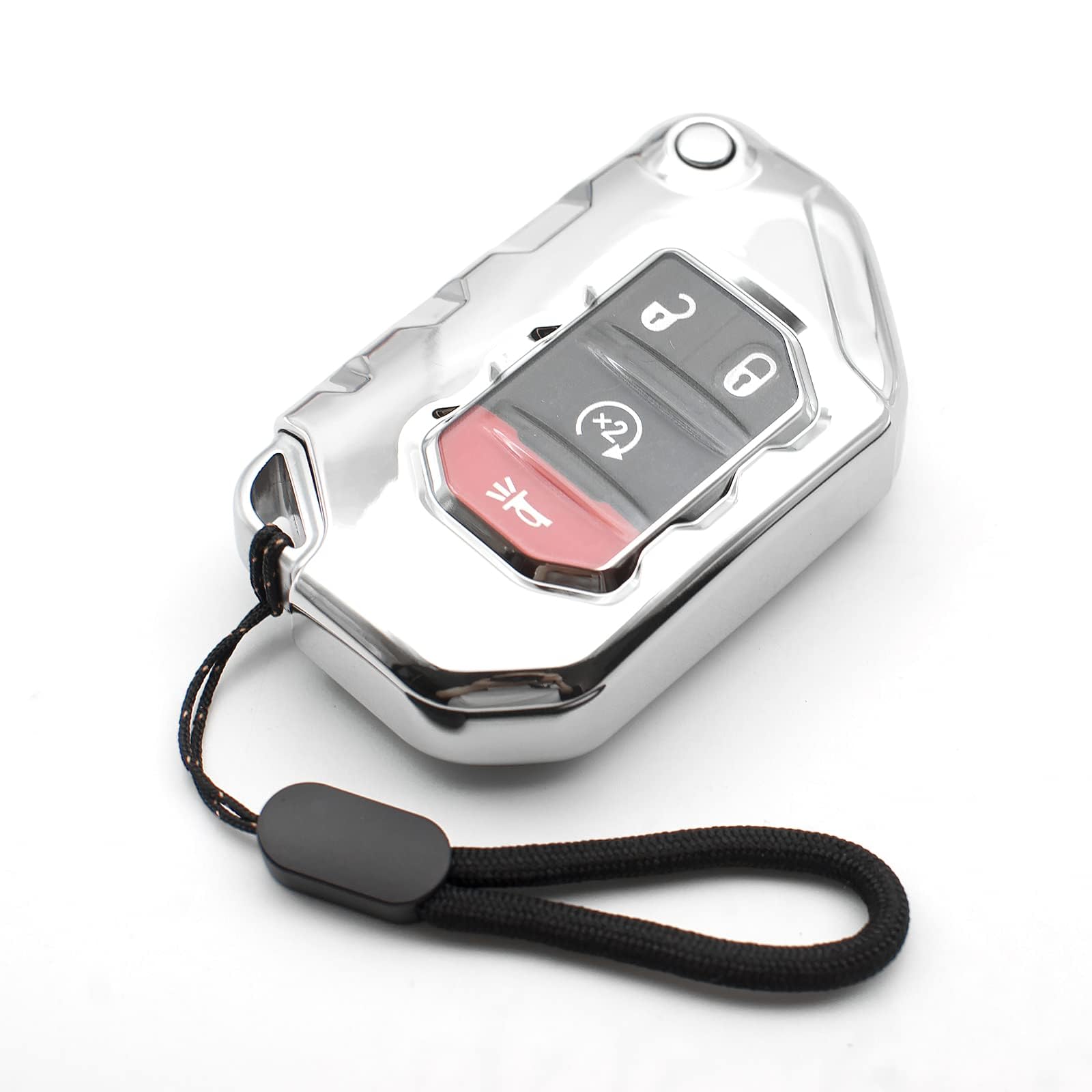 MECHCOS Compatible with Jeep Wrangler JL JLU Rubicon Wagoneer Gladiator JT Sahara JLU Silver TPU Flip Key Fob Cover Case Remote Holder Skin Protector Sleeve Accessories