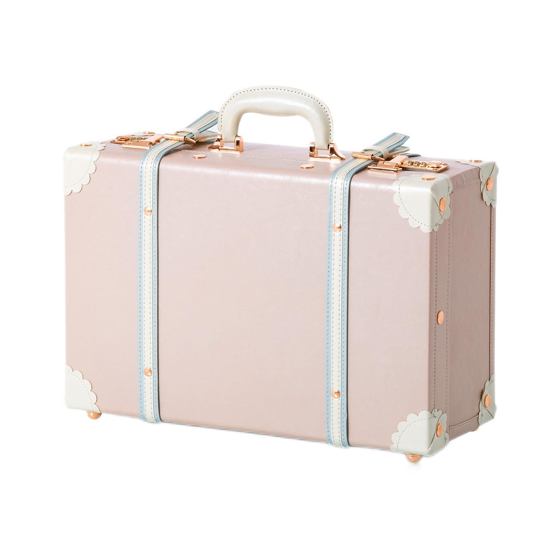 COTRUNKAGE 18" Carry On Suitcase Cute Pu Overnight Vintage Trunk Luggage Bag for Women with Combination Locks, Cherry Pink