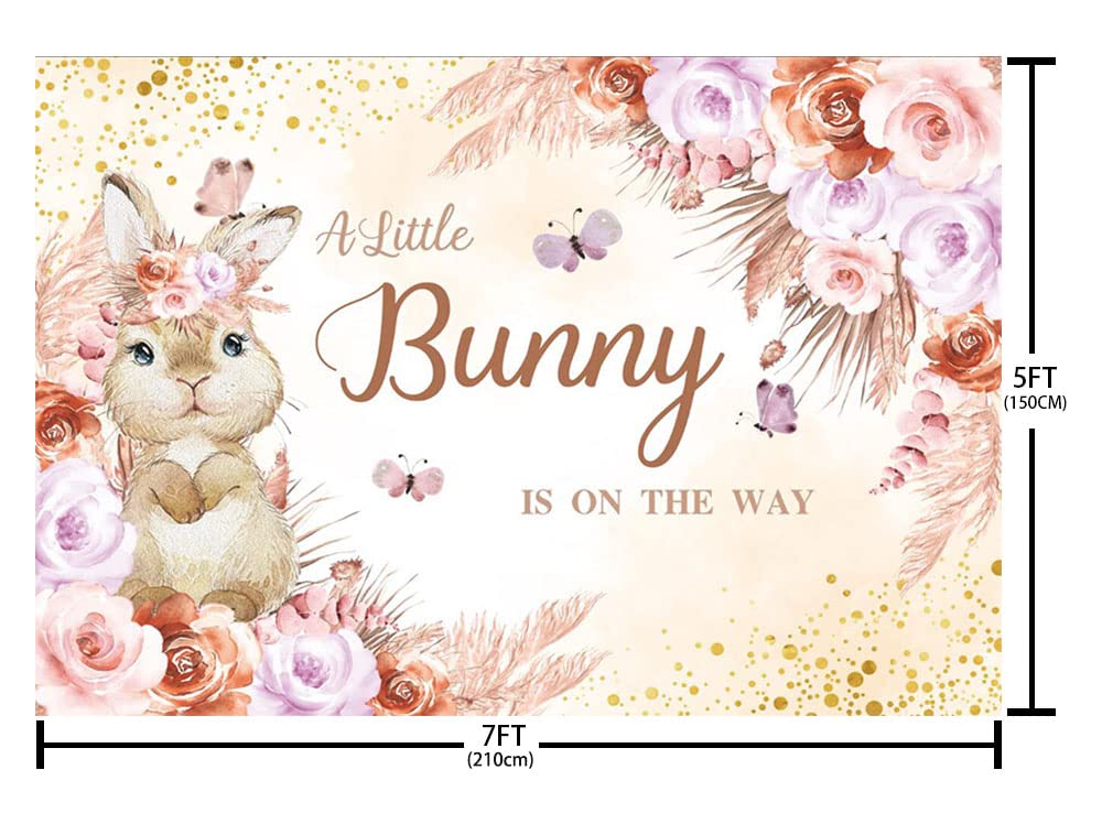 Hintergrund Für Babyparty „Oh Baby It's A Girl“ – 210x150 Cm, Rosa Mit Hasen & Blumen, Aus Polyester
