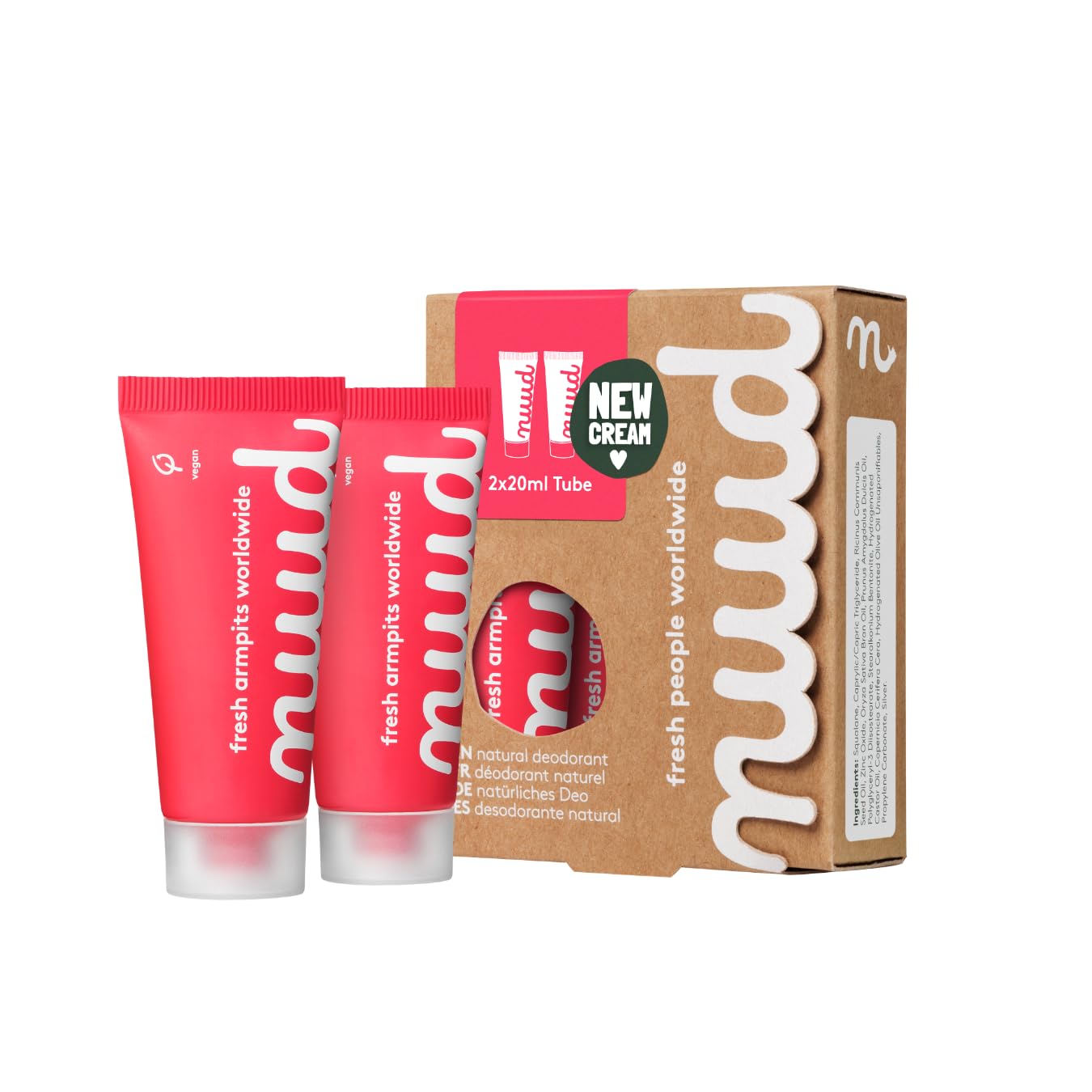 nuud Smarter Pack | 2 x 20ml | 100% natural, vegan cream deodorant, effective for 3 days, no perfume, aluminium or alcohol, for women & men, enough for 4-5 months, dermatologically approved.