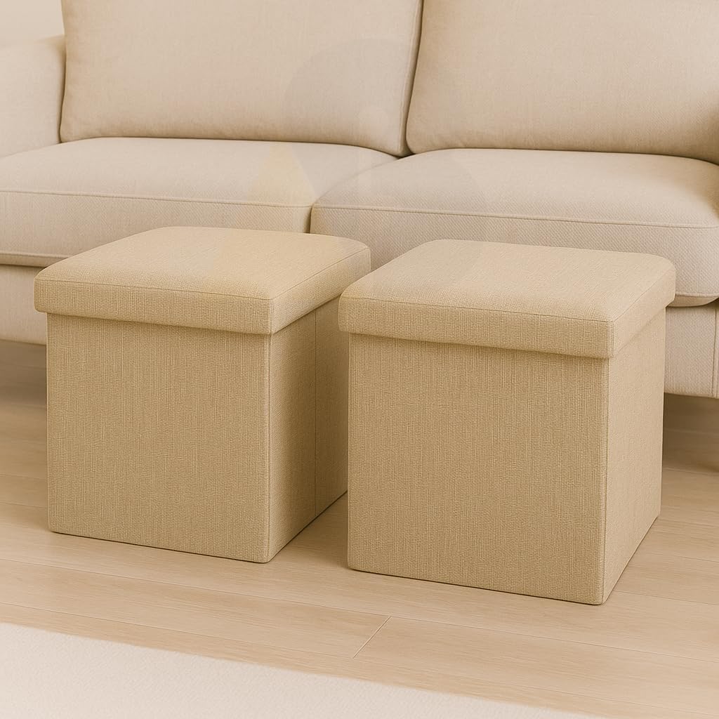 AB SALES Foldable Storage Ottoman Stool Set of 2 with Lid, Fabric Storage Box Seat for Living Room, Bedroom & Home-image-20