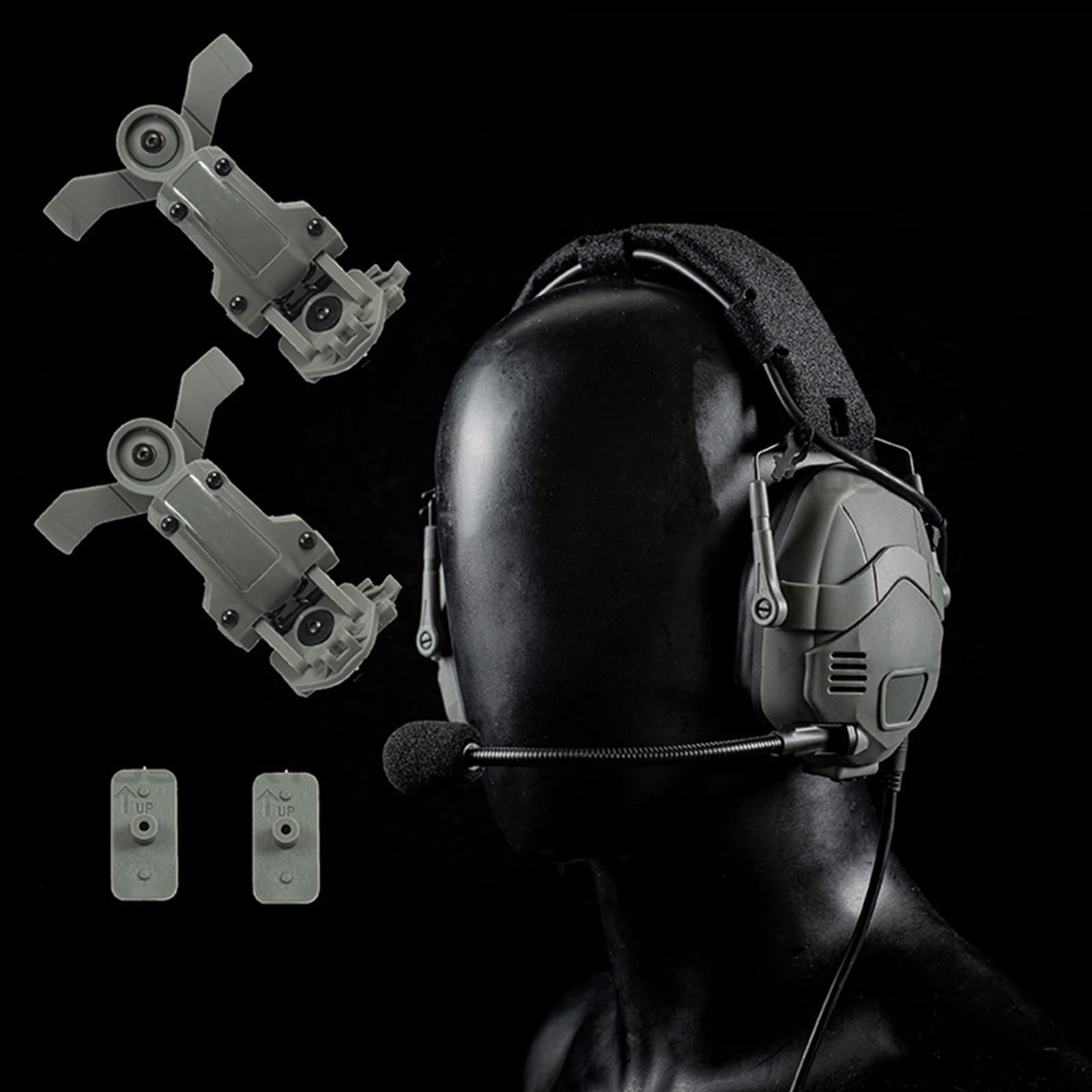Taktyczny zestaw słuchawkowy Bluetooth z redukcją szumów, Ops Core Arc, kask polowanie, redukcja szumów, słuchawki do szybkiego kasku, adapter, szumy, szary