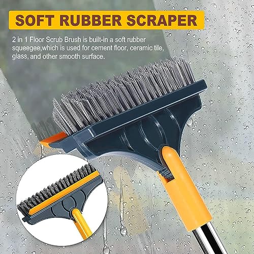 Image of Toilet Bathroom Cleaning Brush with Wiper and Long Handle - 180 Rotate Floor Scrub Brush for Tiles, Home Kitchen Bathroom Accessories (2 in 1 Brush)