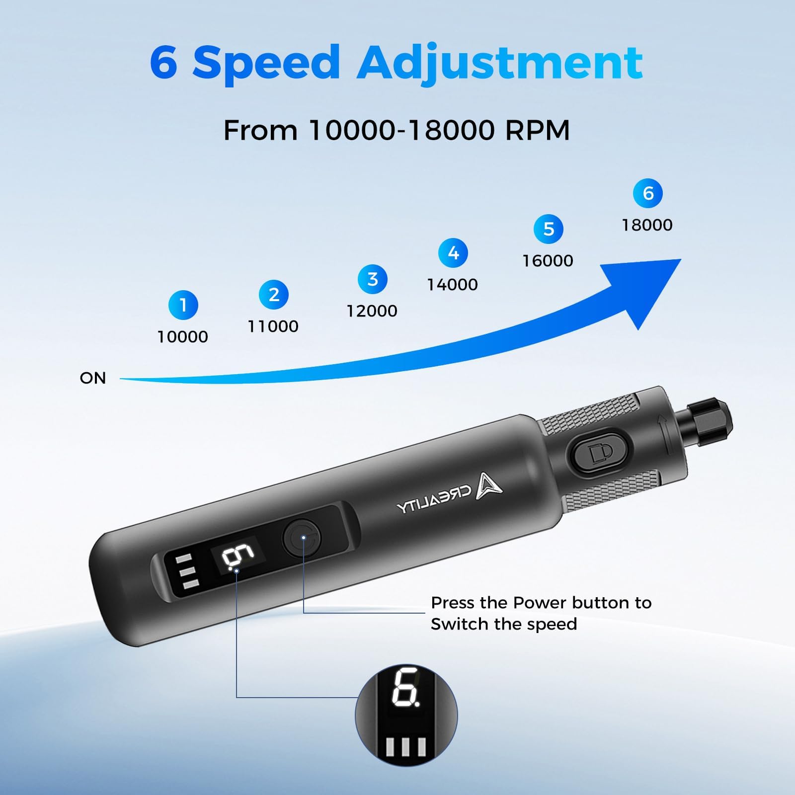 Creality Utensile Rotante Senza Fili, Mini Smerigliatrice Cordless a 6 Velocità (10000-18000 RPM) con 24 Accessori e Luce LED, Kit 3.7V per Finitura Stampe 3D, Modellismo, Incisione e Fai da Te