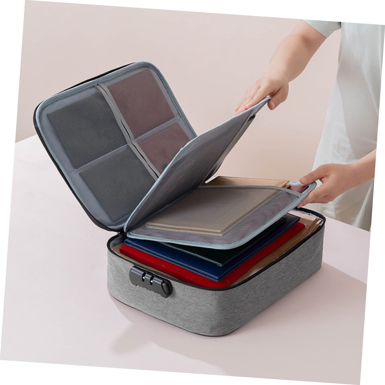 Boîte De Rangement Pour Organisateur De Documents Grosse Capacité 3 Couches Serrure à Combinaison Gris Paquet à Documents Sécurisé Pour Bureau Et Domicile