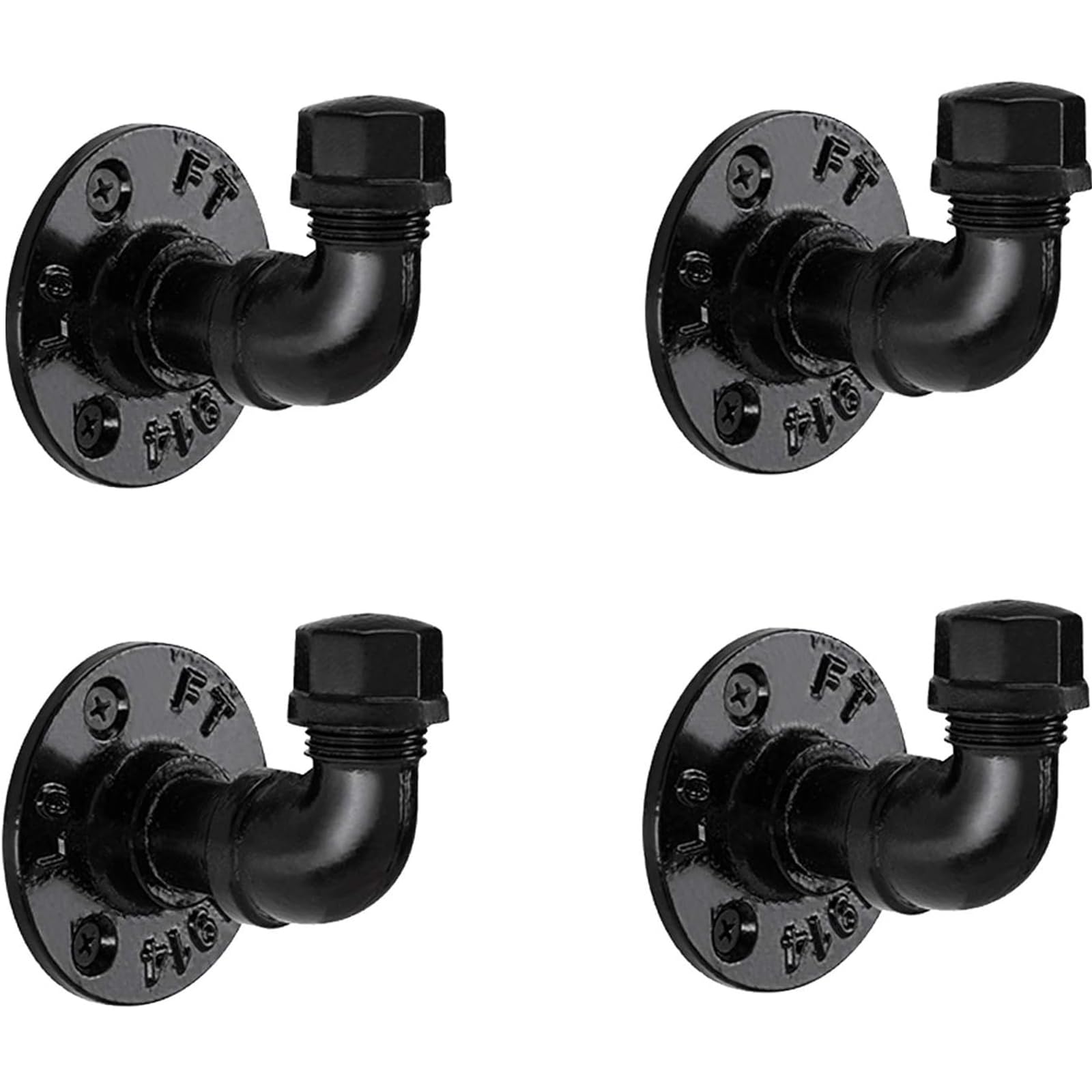 Pynsseu Industrial Pipe Hooks 4 Pack, Iron Robe and Towel Hook, Heavy Duty DIY Wall Mounted Rustic Coat Hanger Hat Holder, Matte Black Hook